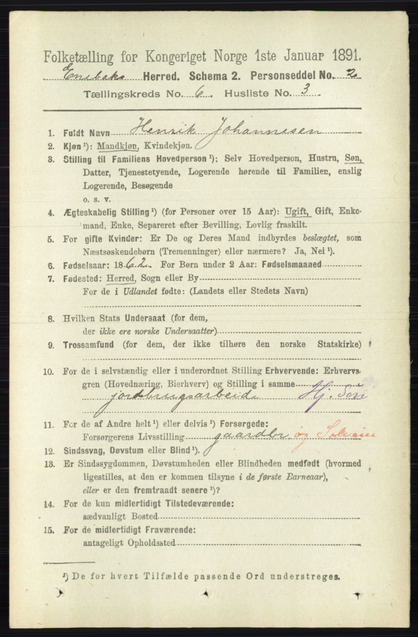 RA, 1891 census for 0229 Enebakk, 1891, p. 2912