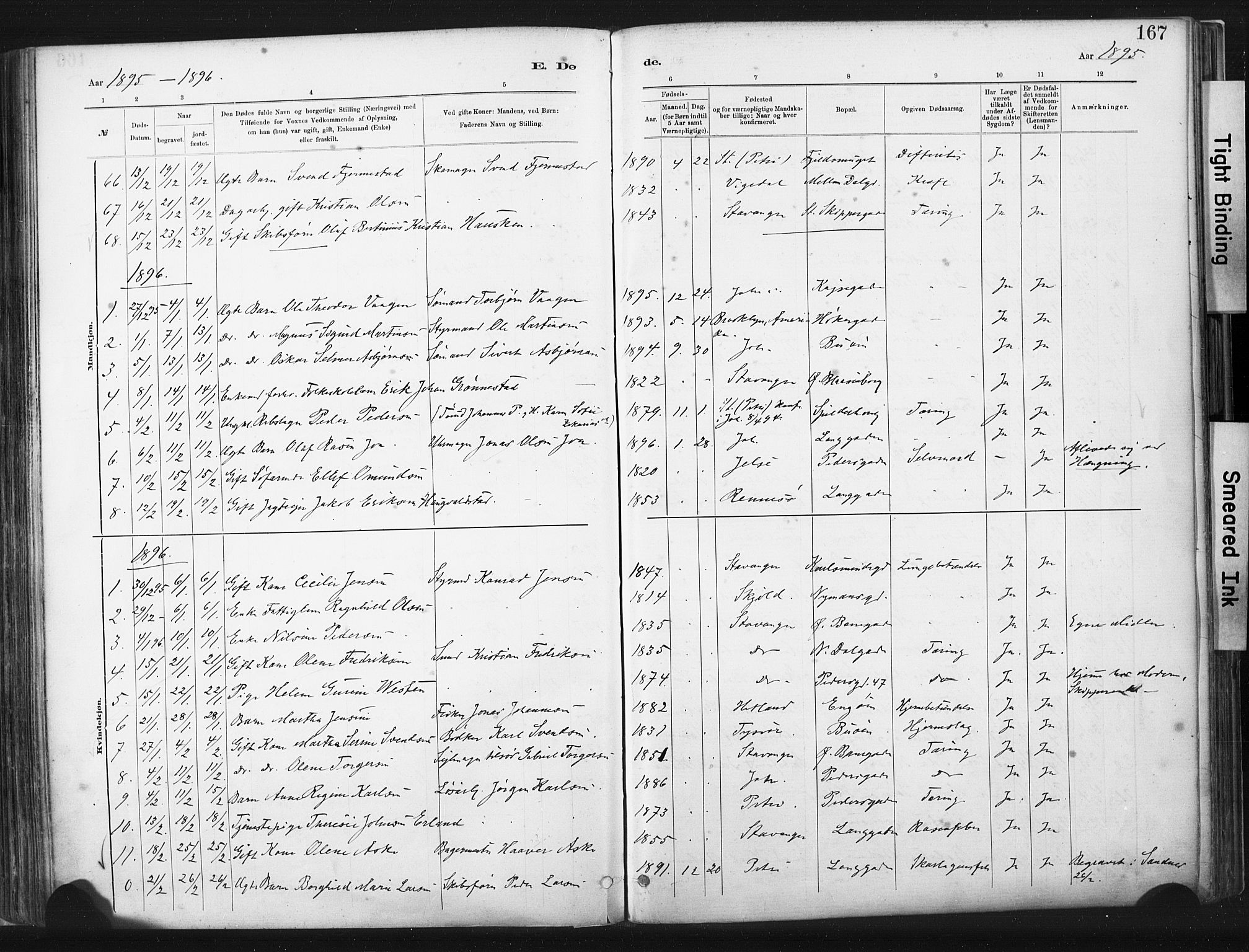 St. Johannes sokneprestkontor, SAST/A-101814/001/30/30BA/L0003: Parish register (official) no. A 3, 1885-1910, p. 167