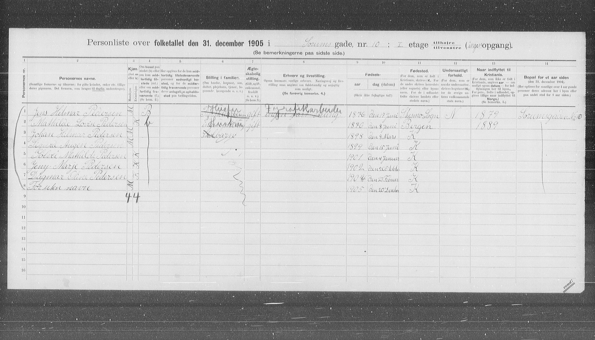 OBA, Municipal Census 1905 for Kristiania, 1905, p. 56025