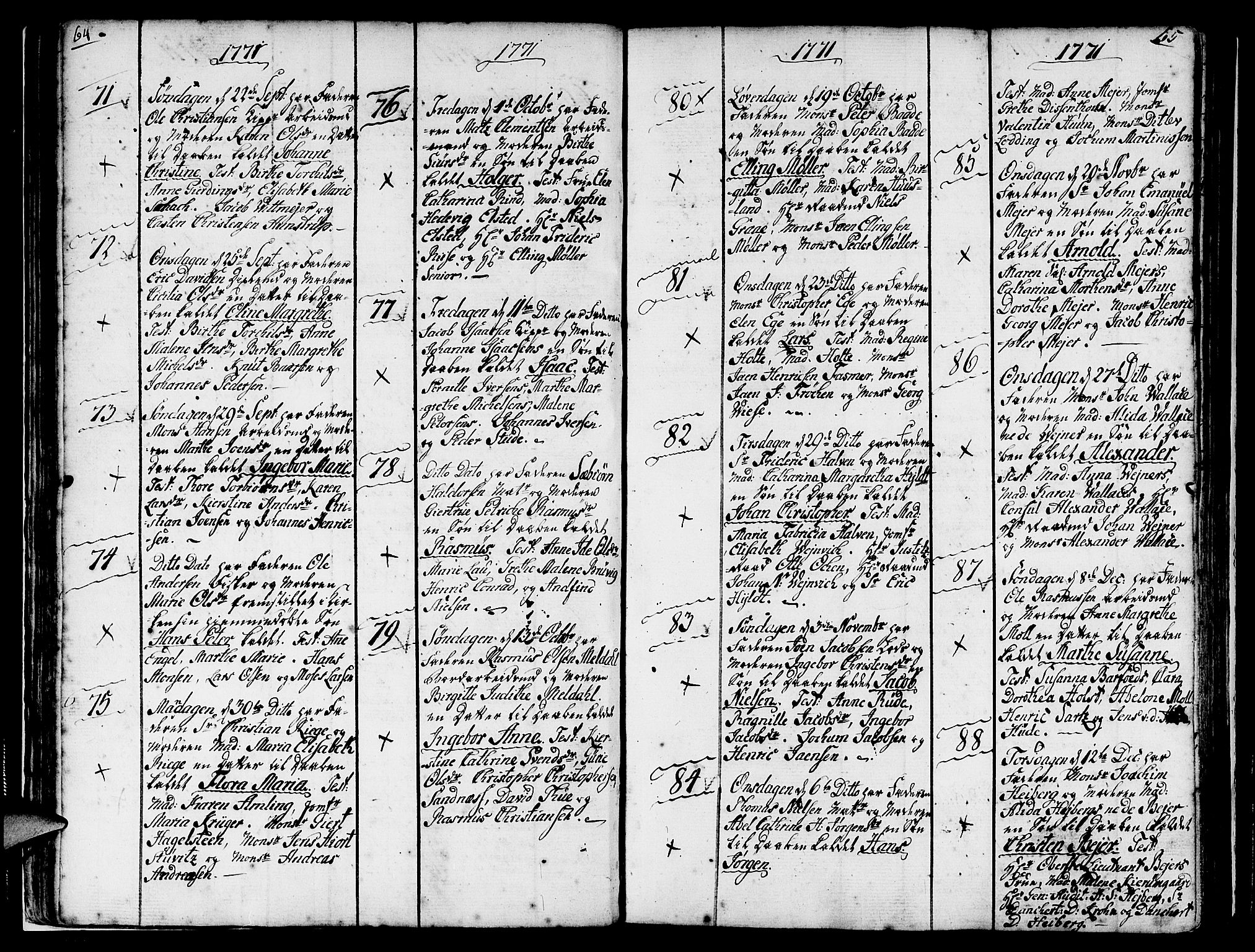 Nykirken Sokneprestembete, AV/SAB-A-77101/H/Haa/L0004: Parish register (official) no. A 4, 1765-1775, p. 64-65