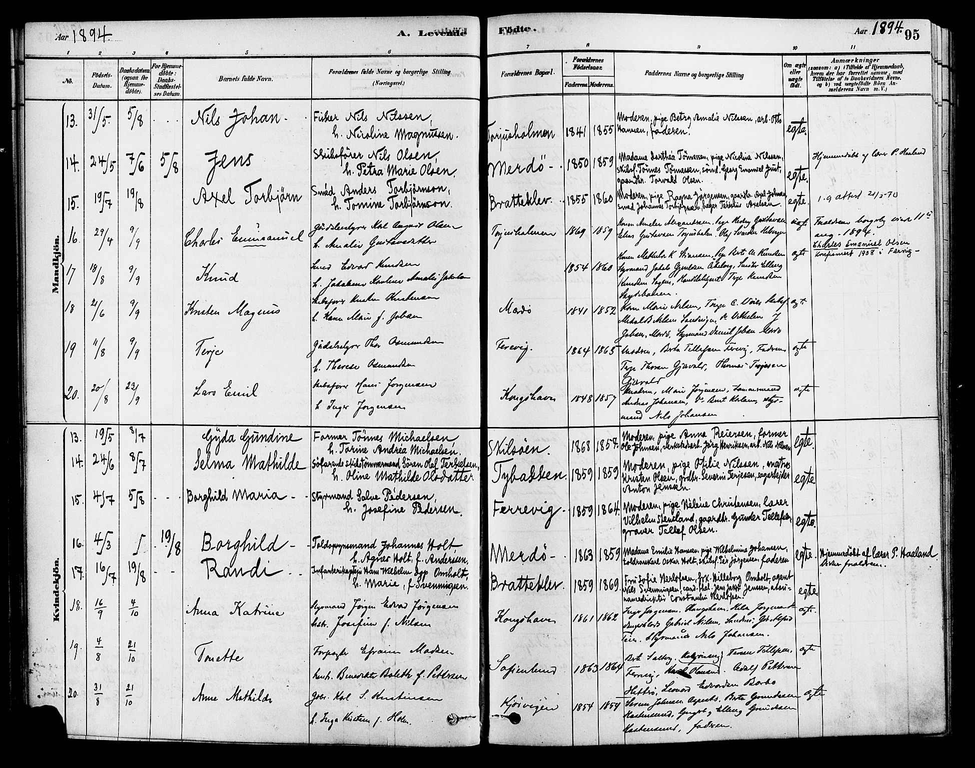 Tromøy sokneprestkontor, AV/SAK-1111-0041/F/Fa/L0009: Parish register (official) no. A 9, 1878-1896, p. 95