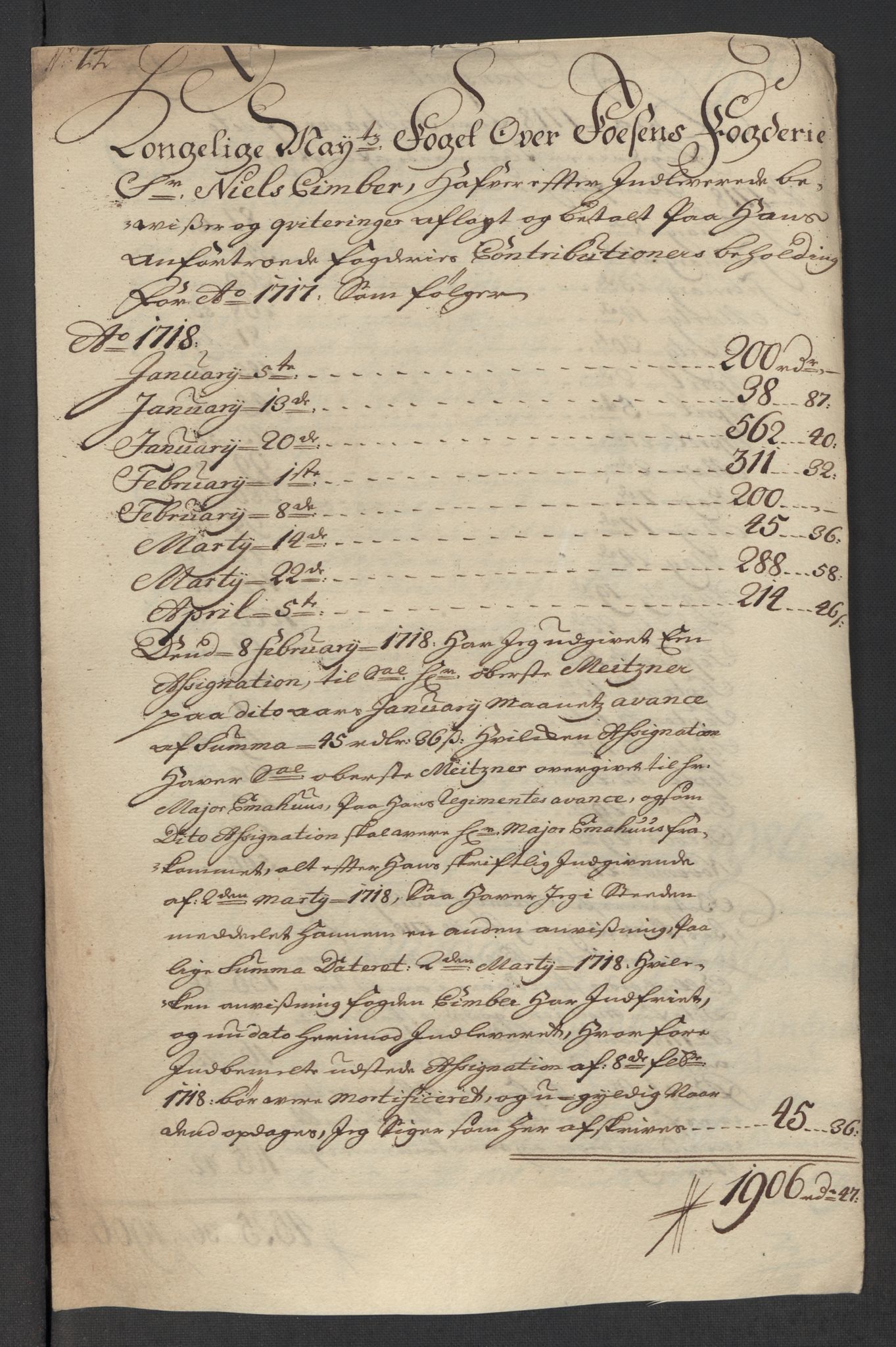 Rentekammeret inntil 1814, Reviderte regnskaper, Fogderegnskap, AV/RA-EA-4092/R57/L3866: Fogderegnskap Fosen, 1718, p. 211