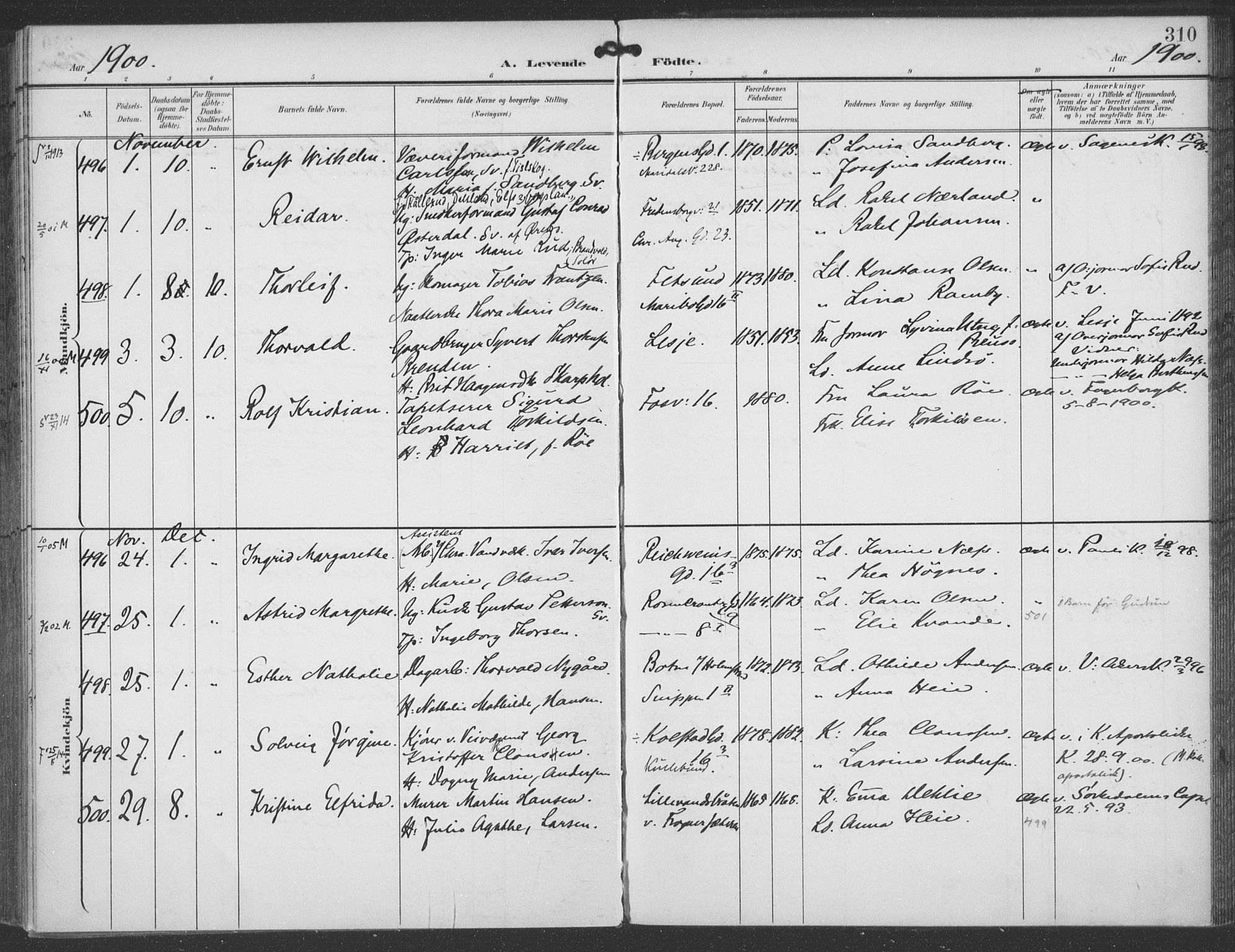 Rikshospitalet prestekontor Kirkebøker, SAO/A-10309b/F/L0011: Parish register (official) no. 11, 1898-1900, p. 310