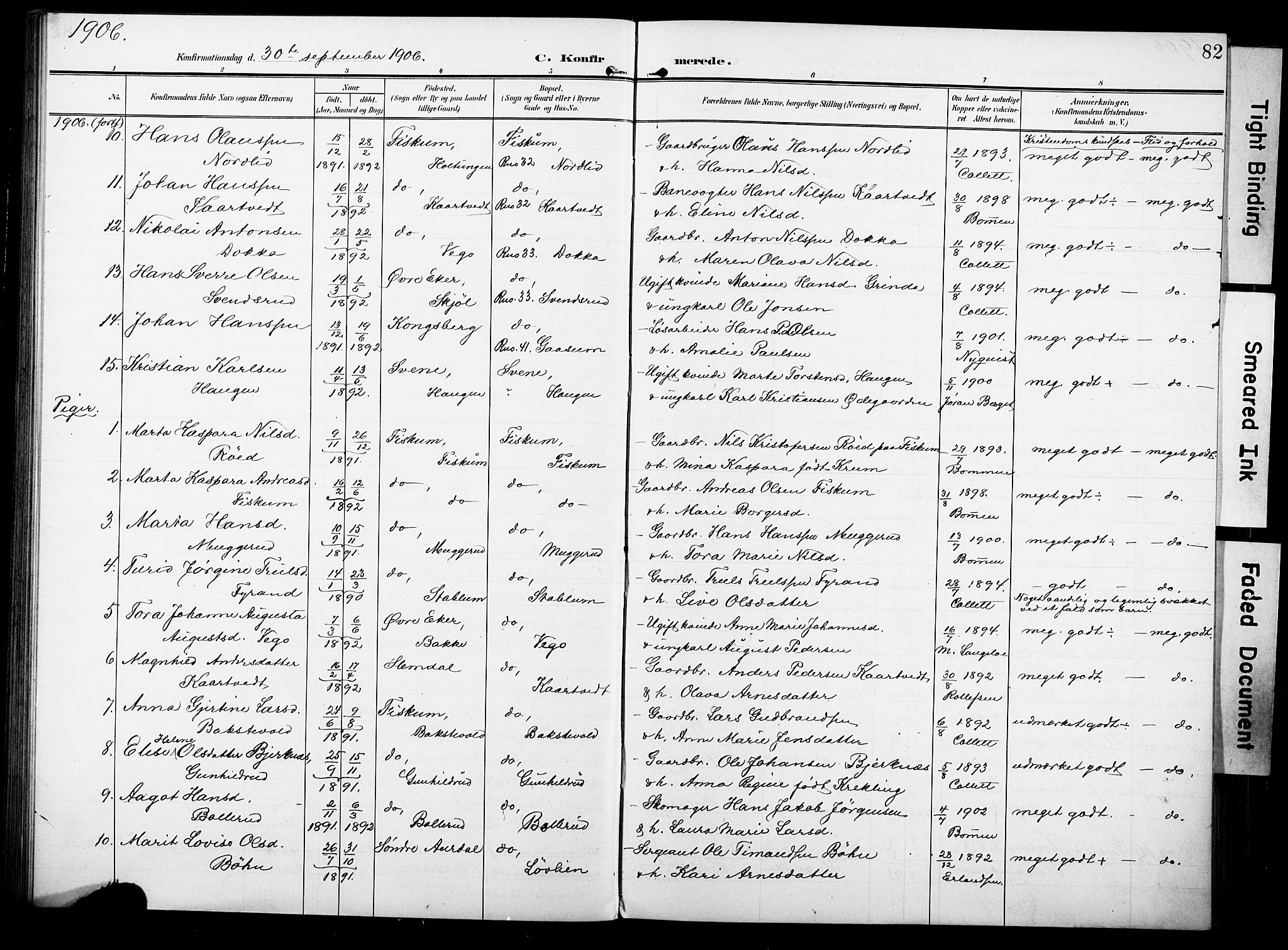 Fiskum kirkebøker, AV/SAKO-A-15/F/Fa/L0004: Parish register (official) no. 4, 1906-1924, p. 82