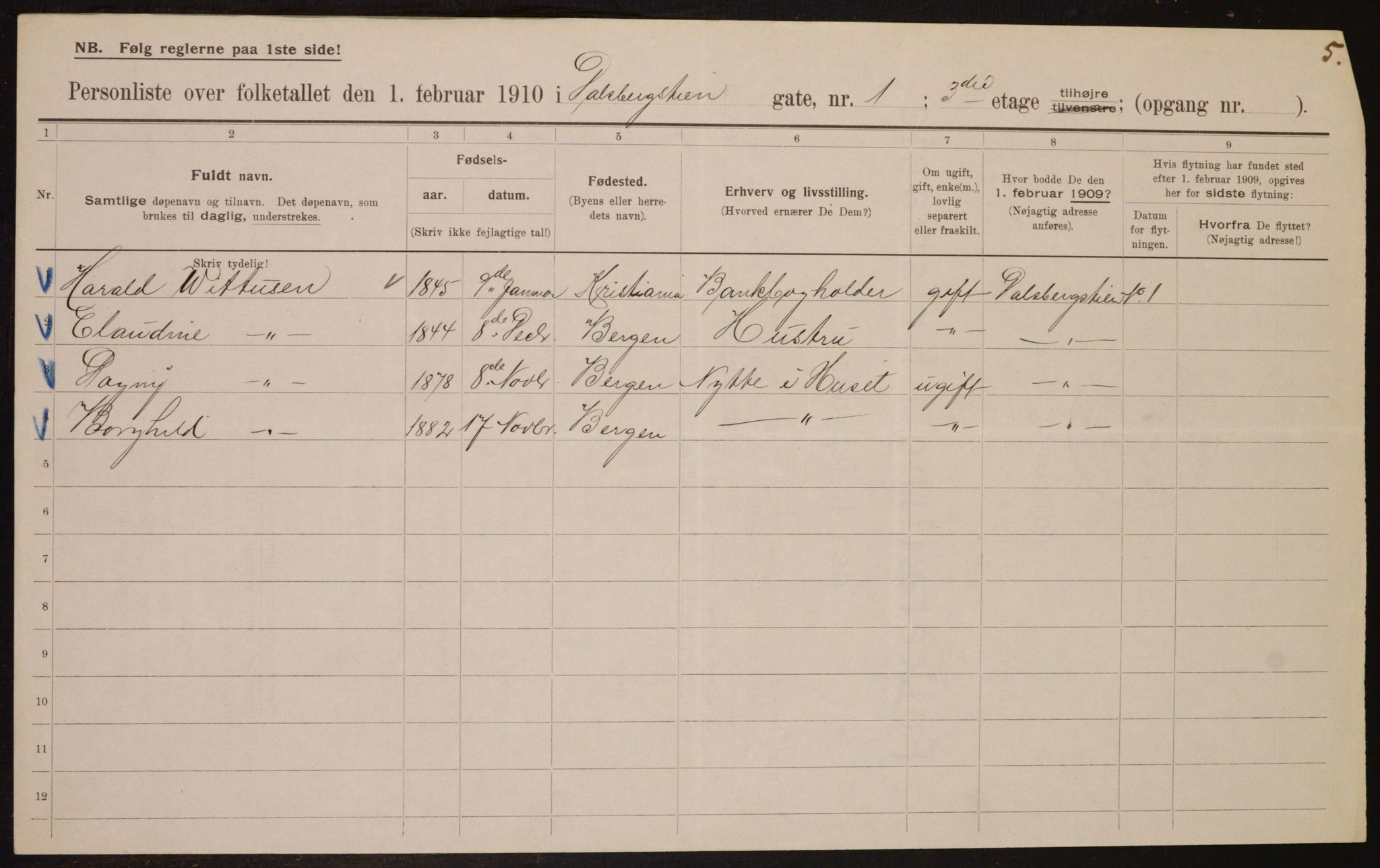 OBA, Municipal Census 1910 for Kristiania, 1910, p. 13433