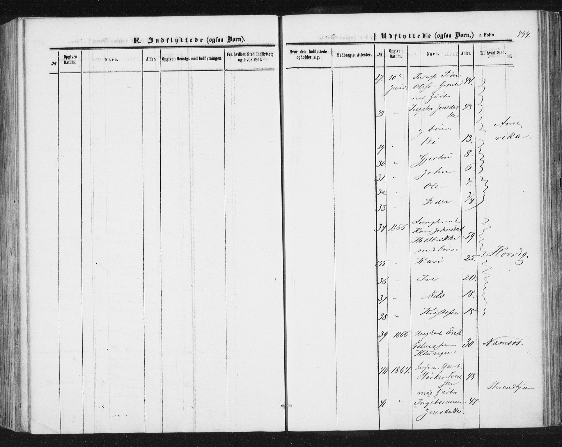 Ministerialprotokoller, klokkerbøker og fødselsregistre - Sør-Trøndelag, AV/SAT-A-1456/691/L1077: Parish register (official) no. 691A09, 1862-1873, p. 444