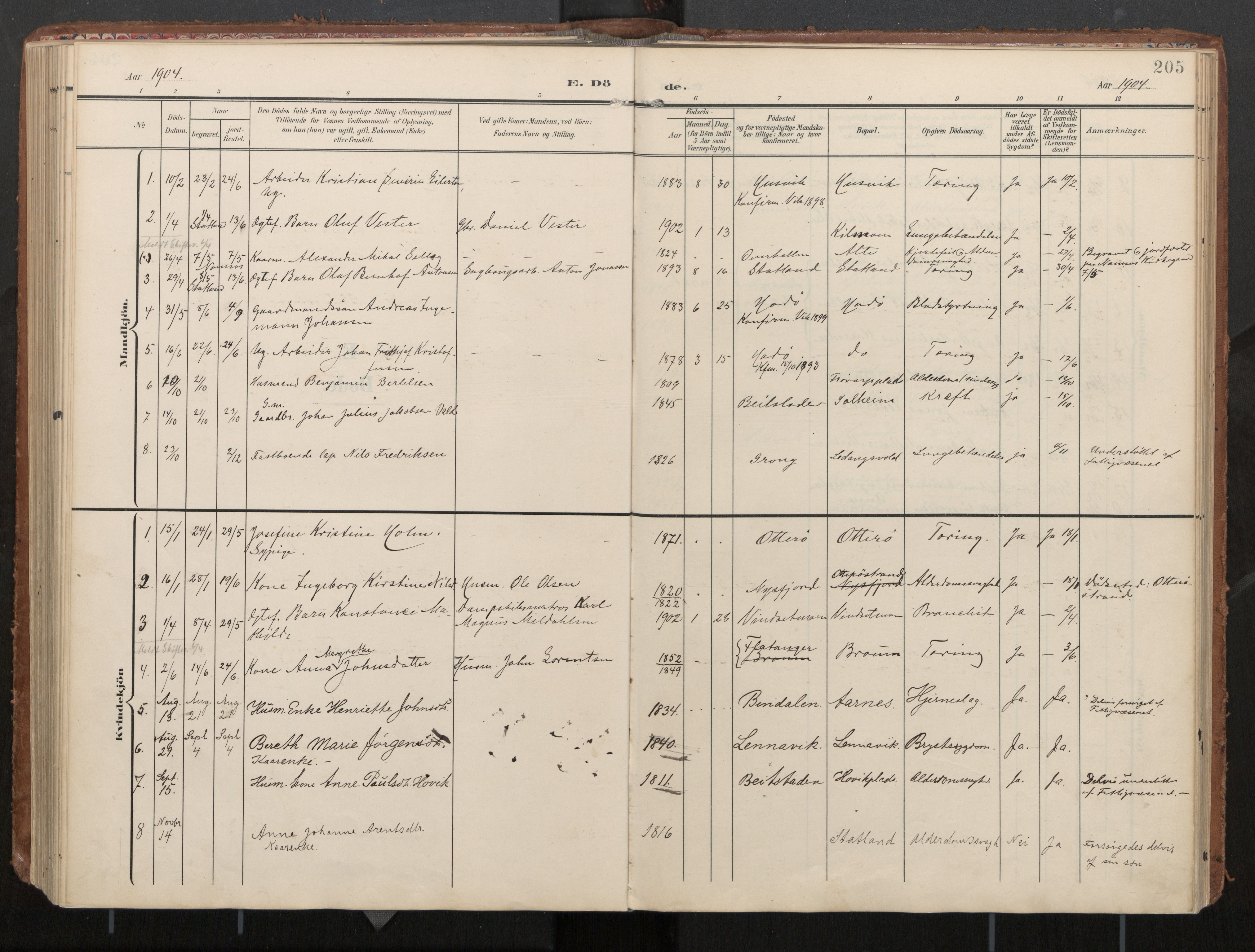 Ministerialprotokoller, klokkerbøker og fødselsregistre - Nord-Trøndelag, AV/SAT-A-1458/774/L0629: Parish register (official), 1904-1926, p. 205