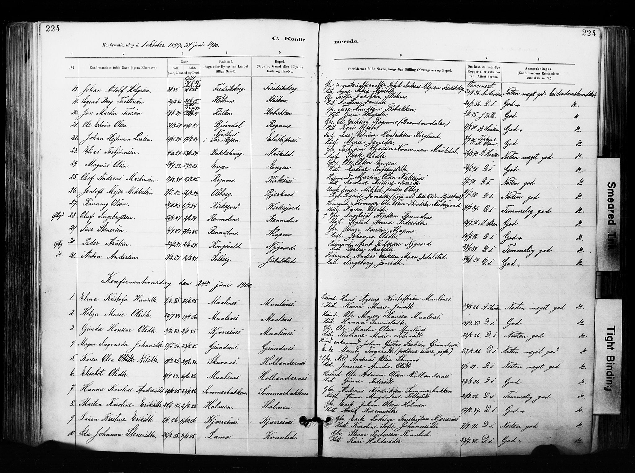 Målselv sokneprestembete, SATØ/S-1311/G/Ga/Gaa/L0007kirke: Parish register (official) no. 7, 1884-1903, p. 224