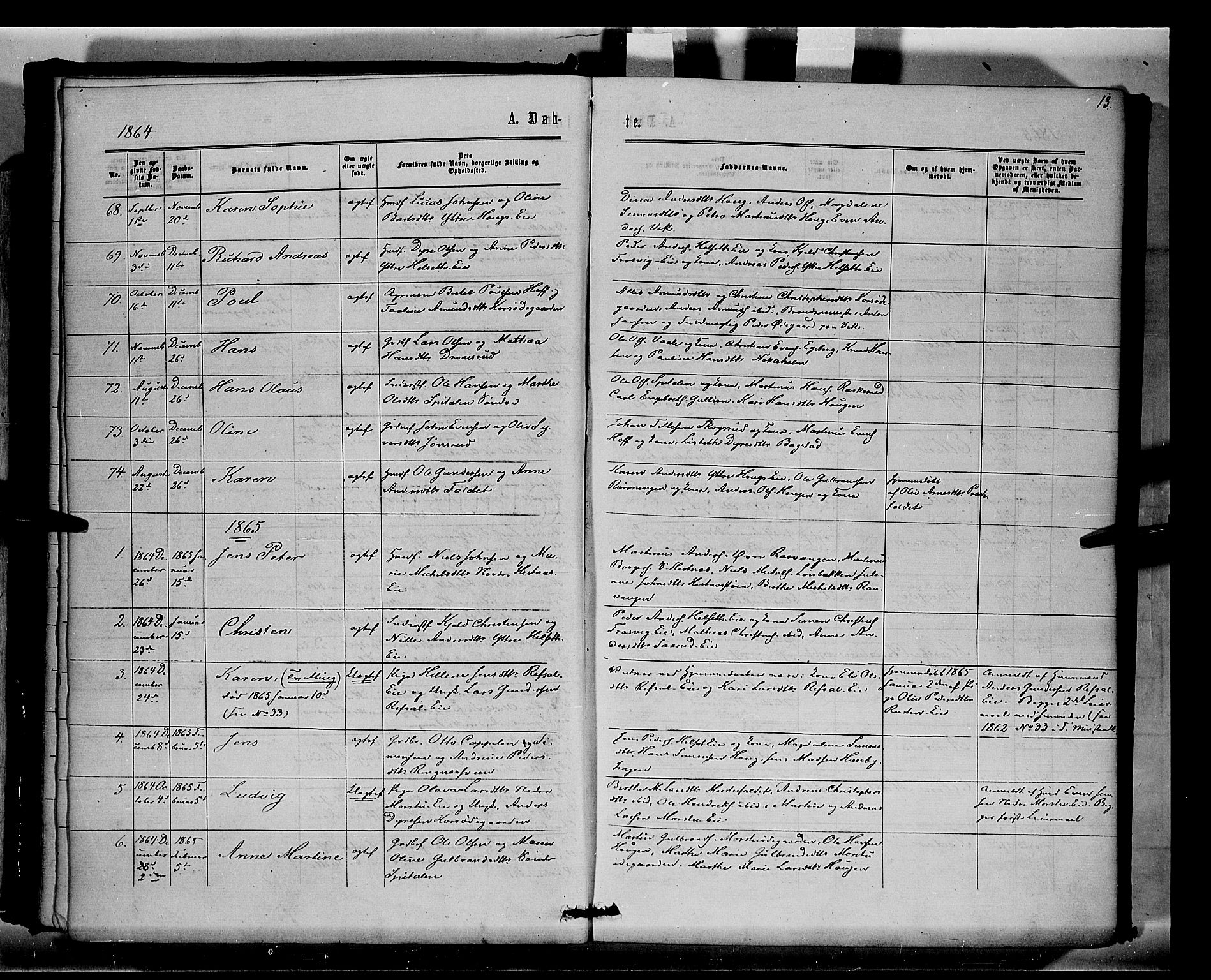 Stange prestekontor, SAH/PREST-002/K/L0014: Parish register (official) no. 14, 1862-1879, p. 13