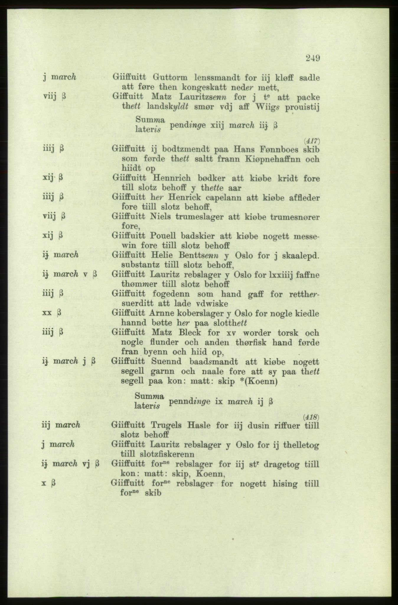 Publikasjoner utgitt av Arkivverket, PUBL/PUBL-001/C/0002: Bind 2: Rekneskap for Akershus len 1560-1561, 1560-1561, p. 249