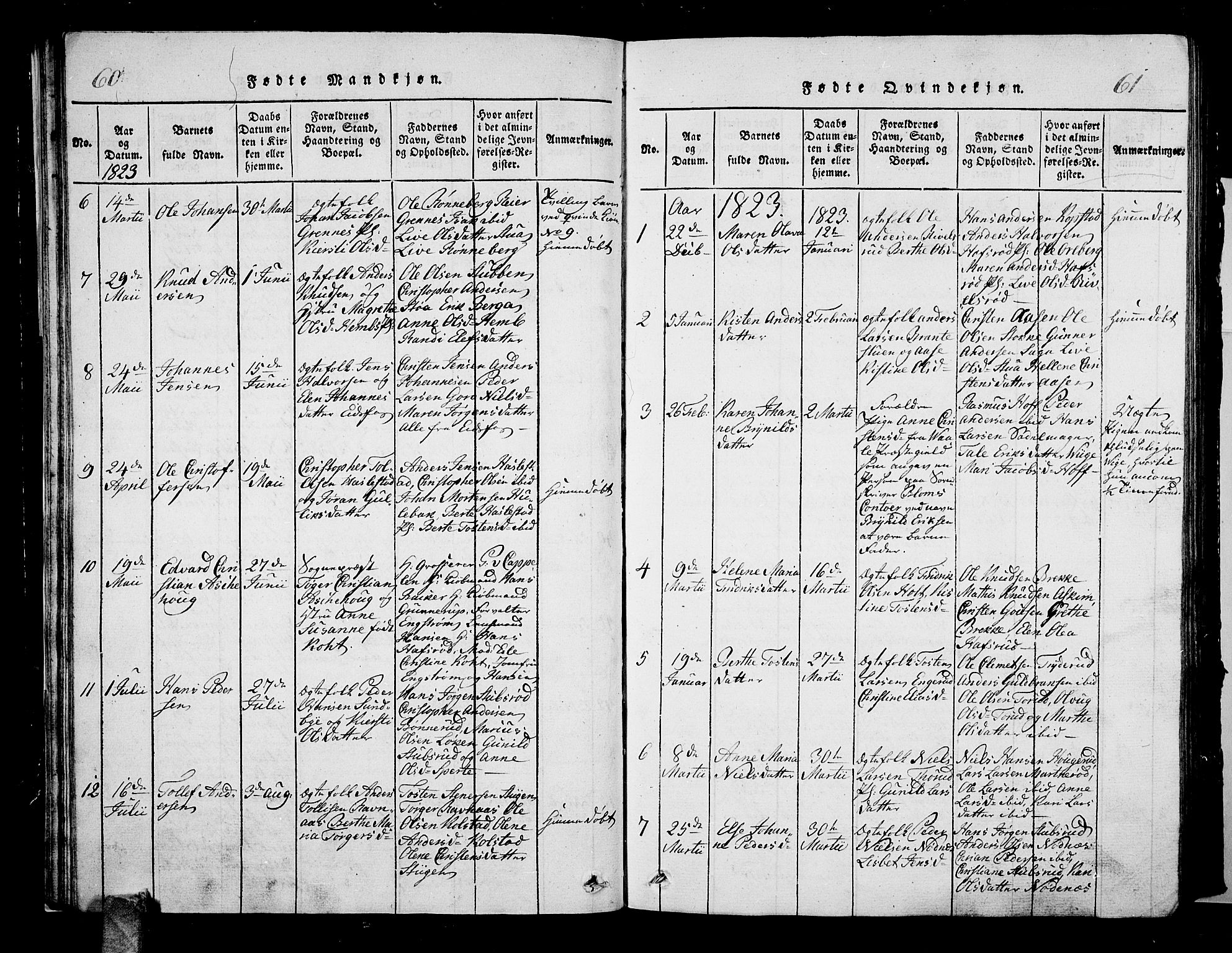 Hof kirkebøker, AV/SAKO-A-64/G/Ga/L0001: Parish register (copy) no. I 1, 1814-1844, p. 60-61