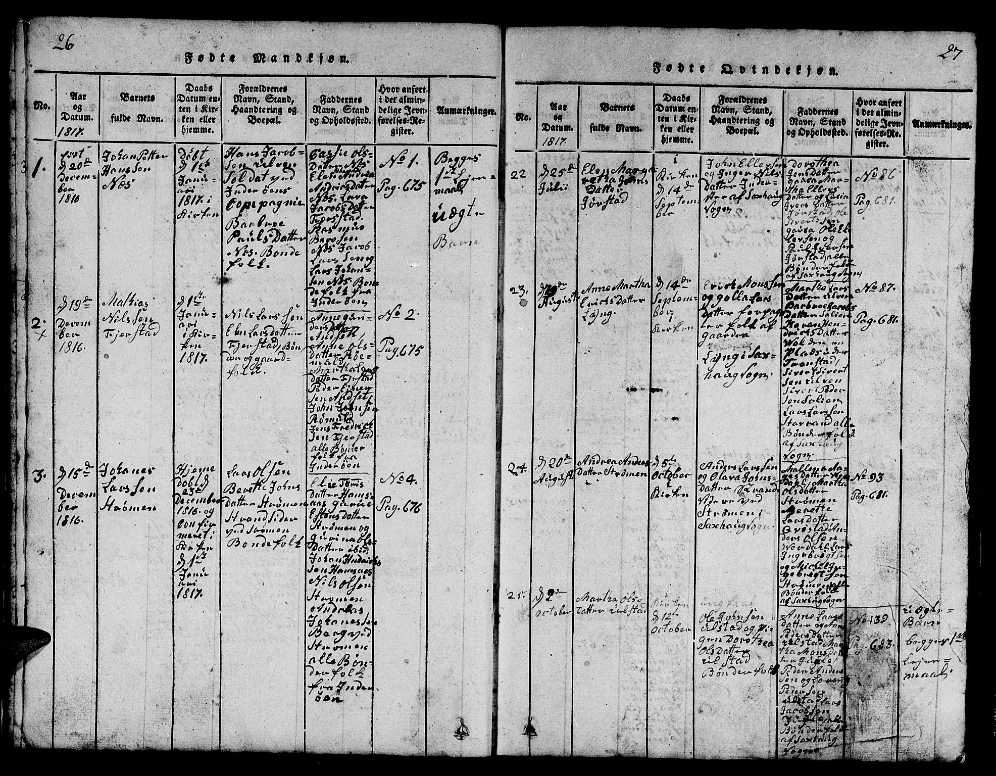 Ministerialprotokoller, klokkerbøker og fødselsregistre - Nord-Trøndelag, SAT/A-1458/730/L0298: Parish register (copy) no. 730C01, 1816-1849, p. 26-27