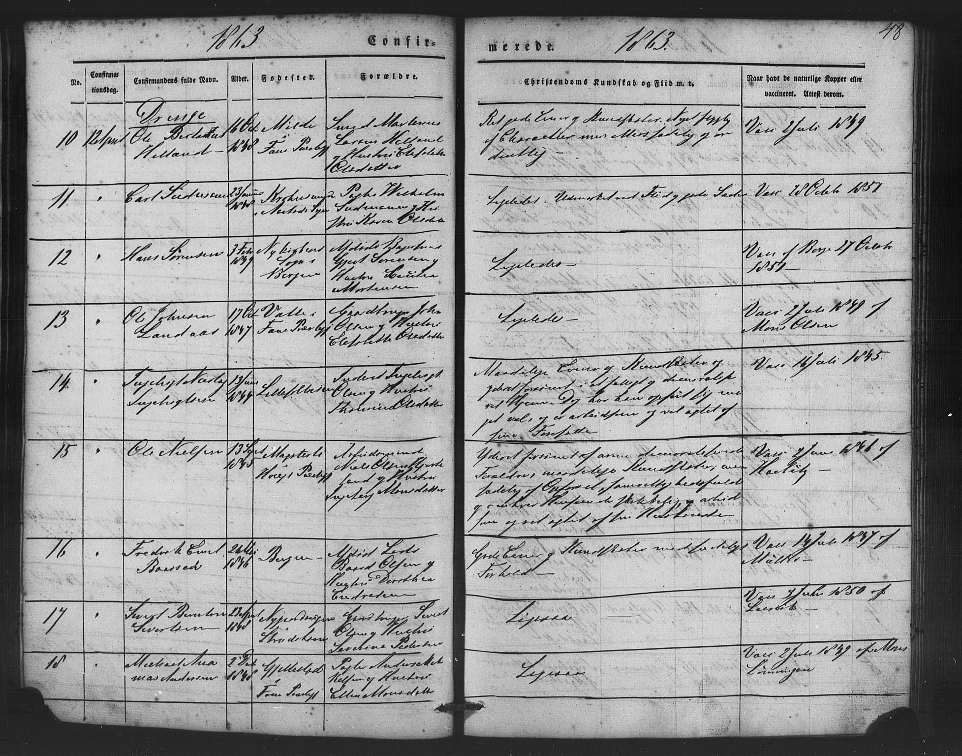 St. Jørgens hospital og Årstad sokneprestembete, SAB/A-99934: Parish register (copy) no. A 5, 1844-1871, p. 48