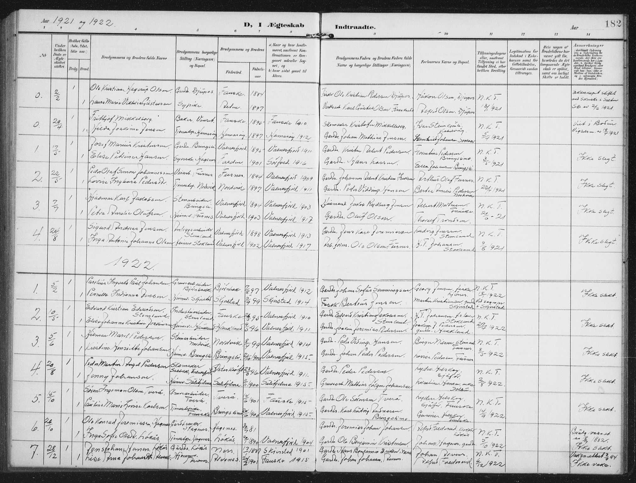 Ministerialprotokoller, klokkerbøker og fødselsregistre - Nordland, AV/SAT-A-1459/851/L0726: Parish register (copy) no. 851C01, 1902-1924, p. 182