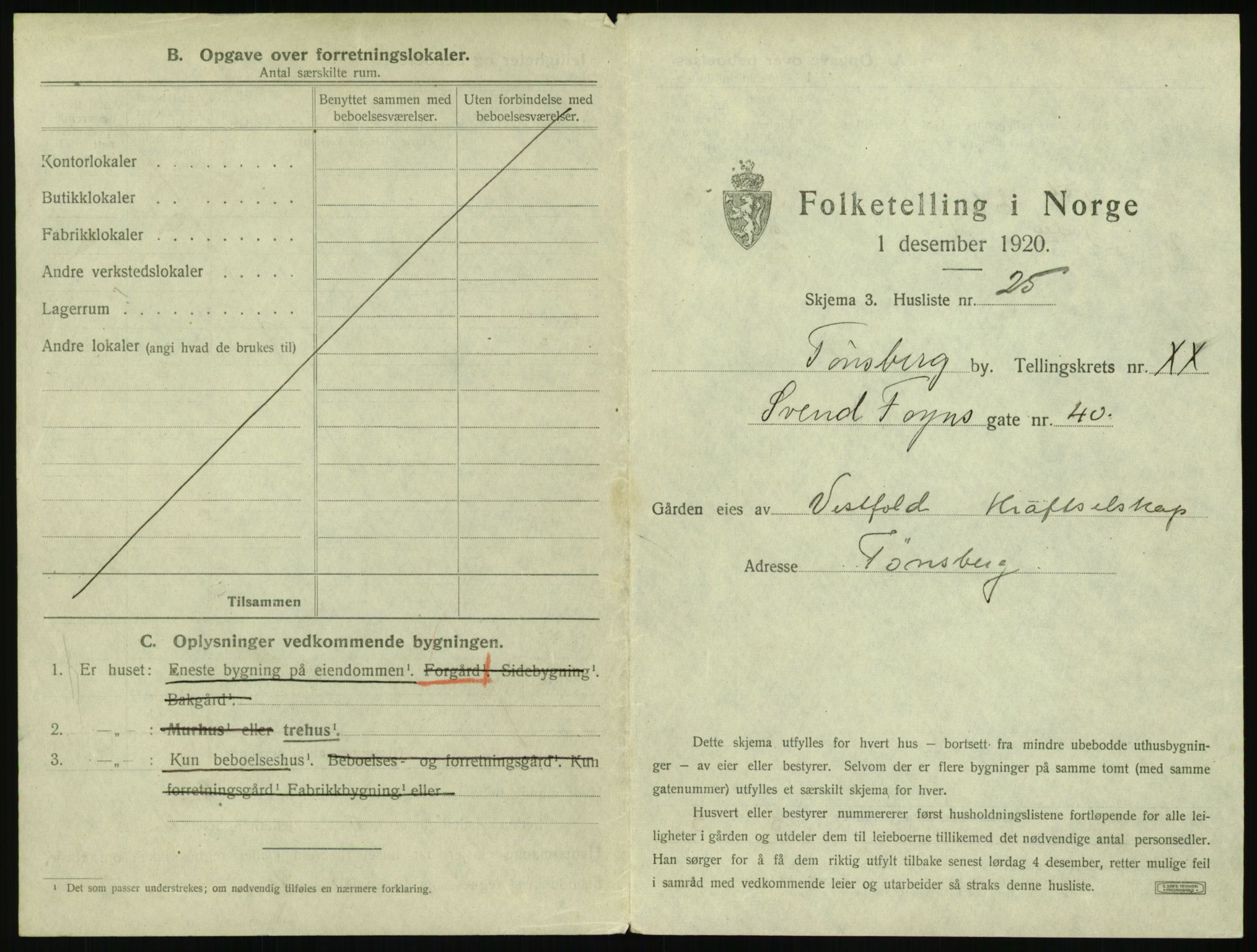 SAKO, 1920 census for Tønsberg, 1920, p. 2097