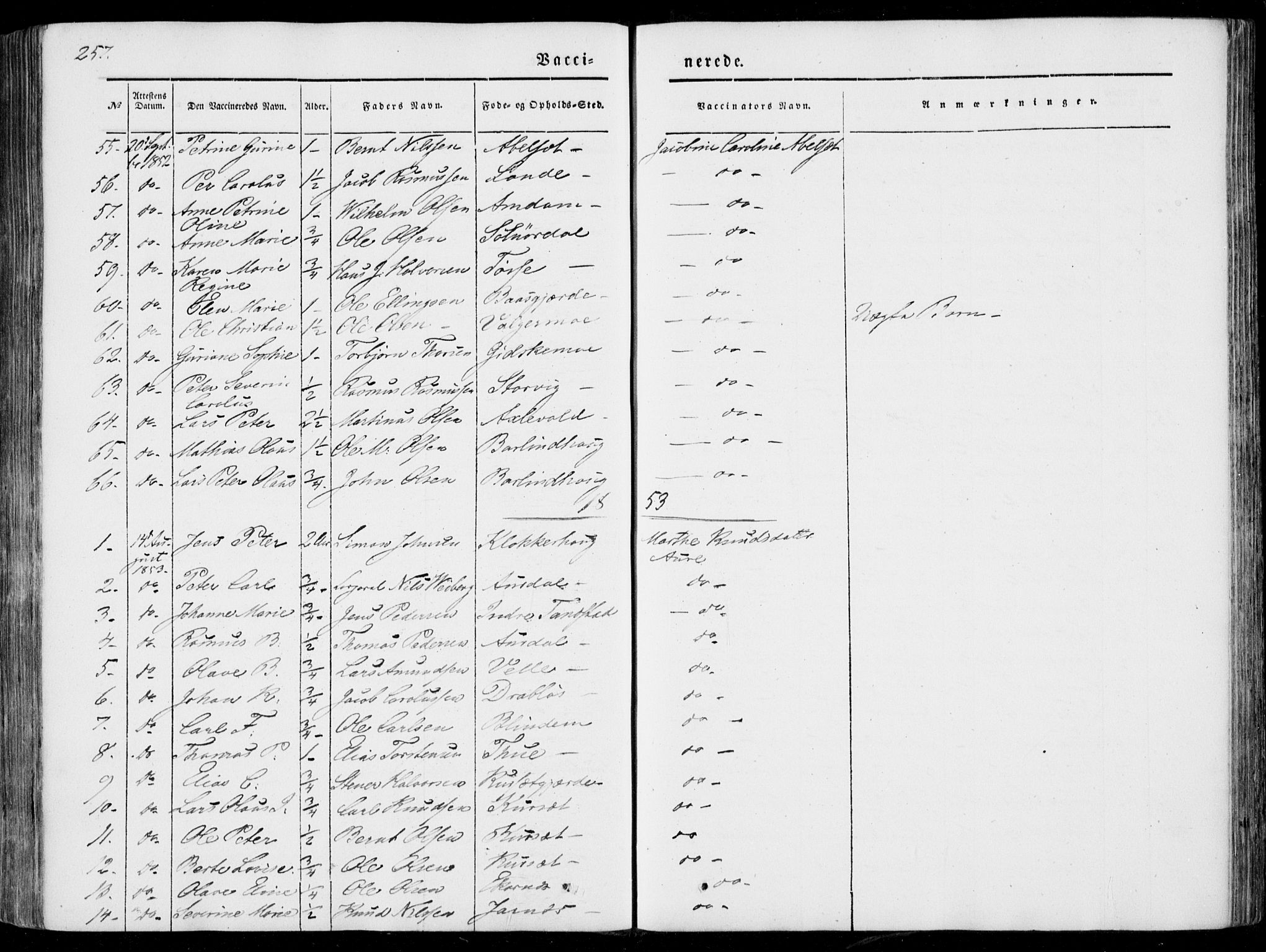 Ministerialprotokoller, klokkerbøker og fødselsregistre - Møre og Romsdal, AV/SAT-A-1454/522/L0313: Parish register (official) no. 522A08, 1852-1862, p. 257