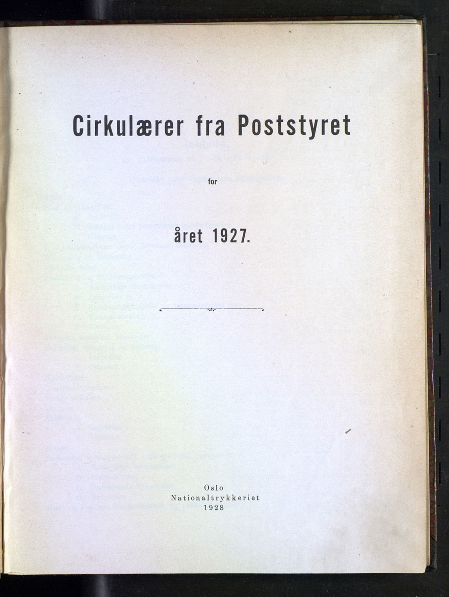 Norges Postmuseums bibliotek, NOPO/-/-/-: Sirkulærer fra Poststyret, 1927