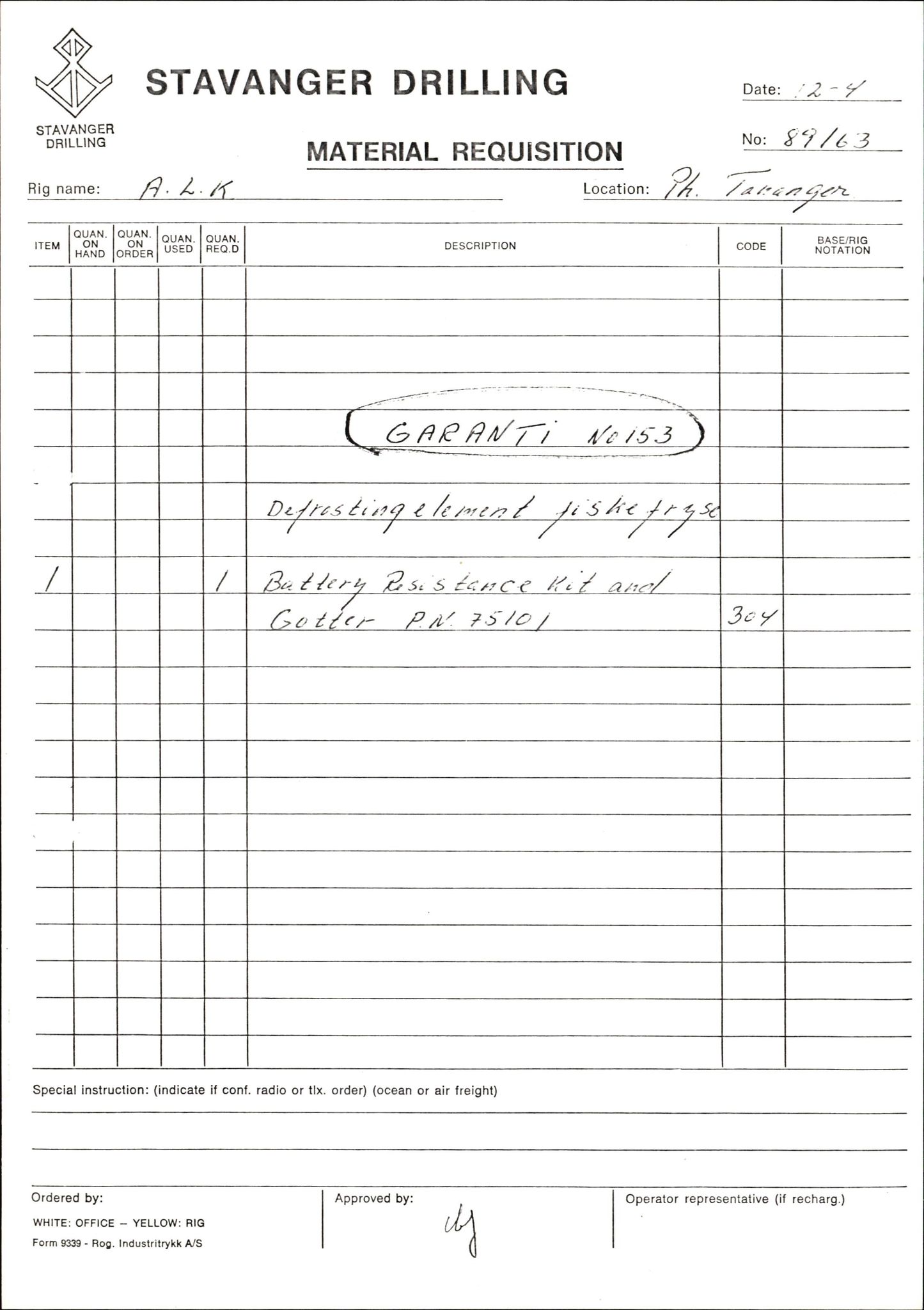 Pa 1503 - Stavanger Drilling AS, AV/SAST-A-101906/2/E/Eb/Eba/L0007: Sak og korrespondanse, 1975-1980