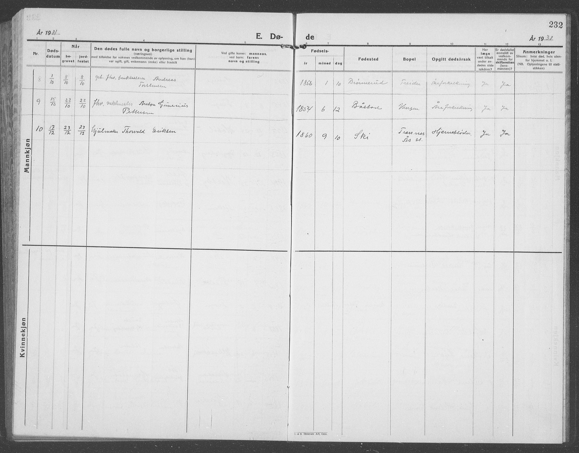 Ås prestekontor Kirkebøker, AV/SAO-A-10894/G/Ga/L0006: Parish register (copy) no. I 6, 1925-1940, p. 232