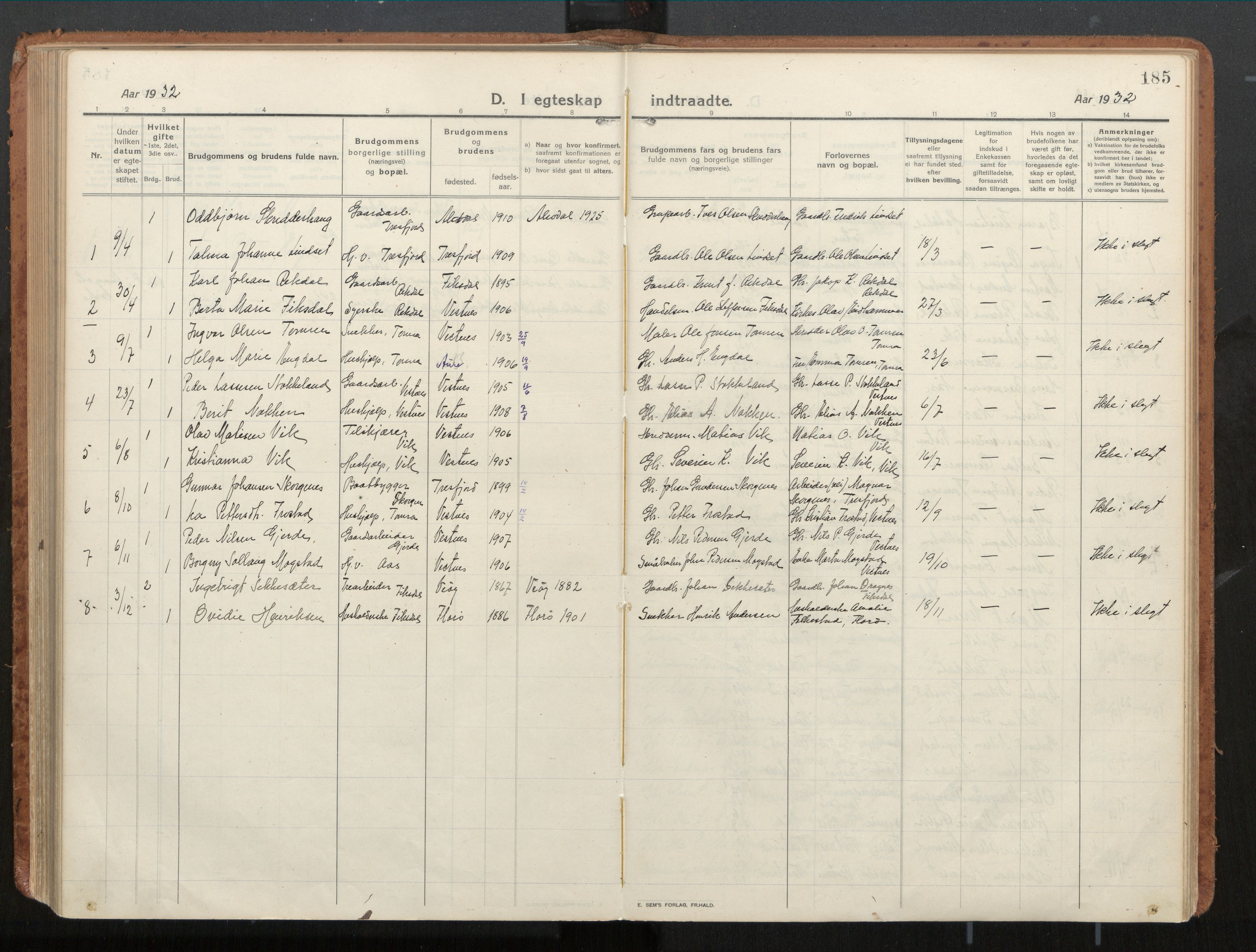 Ministerialprotokoller, klokkerbøker og fødselsregistre - Møre og Romsdal, AV/SAT-A-1454/539/L0534a: Parish register (official) no. 539A08, 1912-1935, p. 185