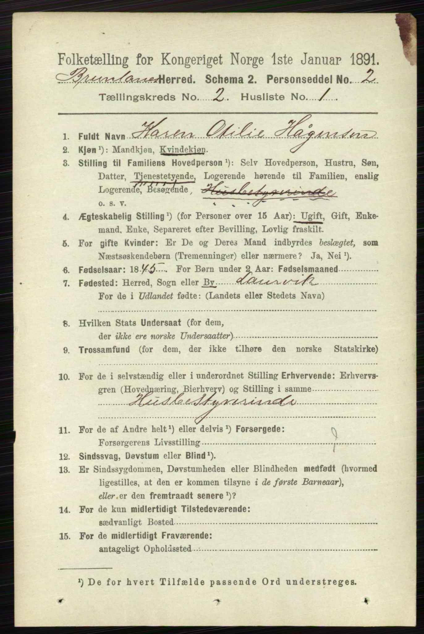 RA, 1891 census for 0726 Brunlanes, 1891, p. 678