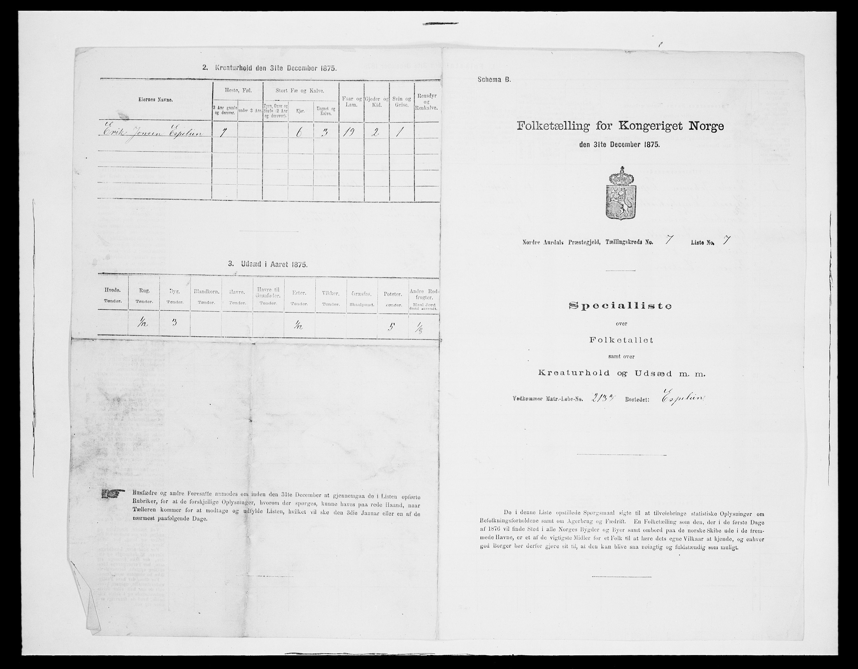 SAH, 1875 census for 0542P Nord-Aurdal, 1875, p. 1134