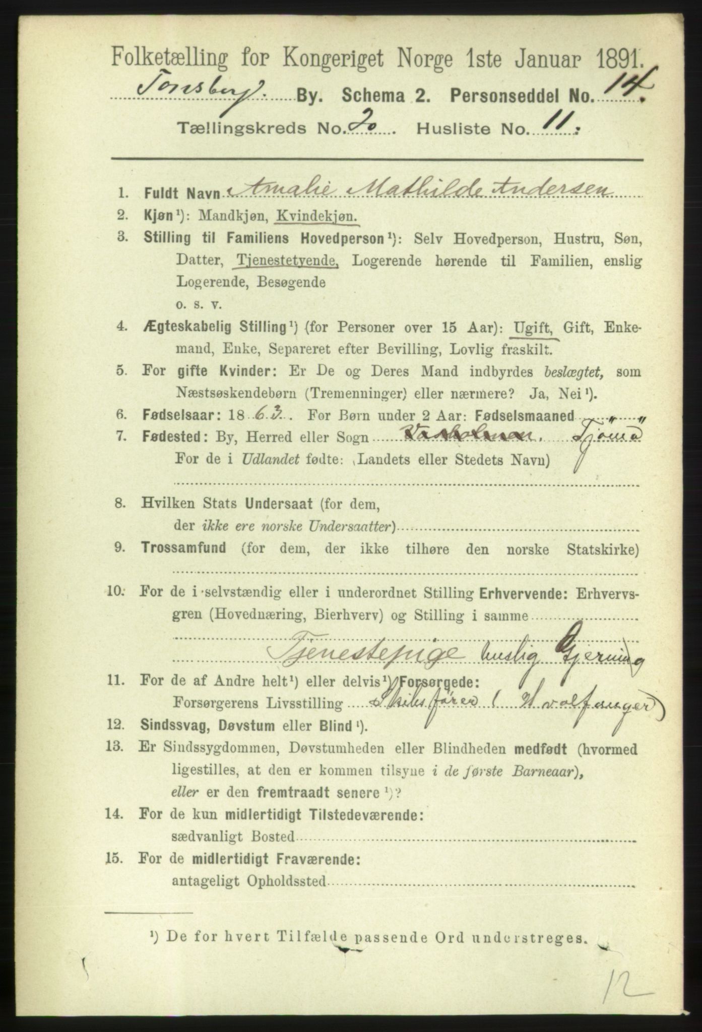 RA, 1891 census for 0705 Tønsberg, 1891, p. 5570