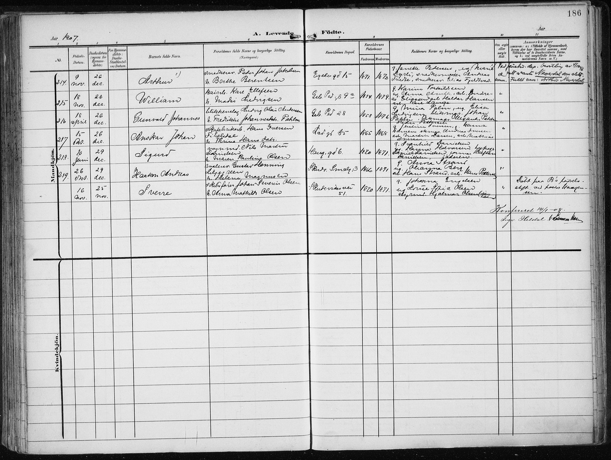 Sandviken Sokneprestembete, AV/SAB-A-77601/H/Ha/L0006: Parish register (official) no. B 3, 1901-1912, p. 186