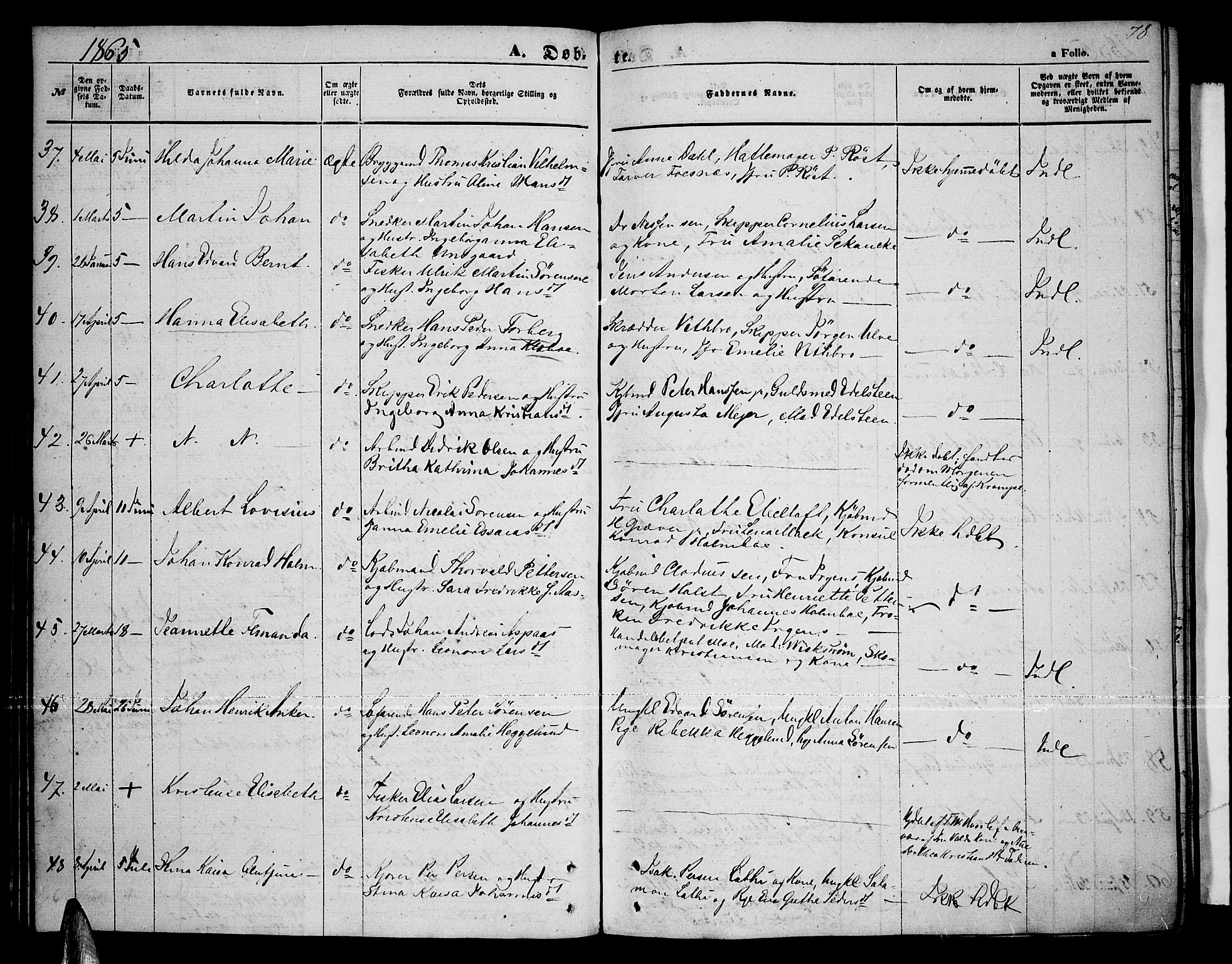 Tromsø sokneprestkontor/stiftsprosti/domprosti, AV/SATØ-S-1343/G/Gb/L0006klokker: Parish register (copy) no. 6, 1857-1866, p. 78