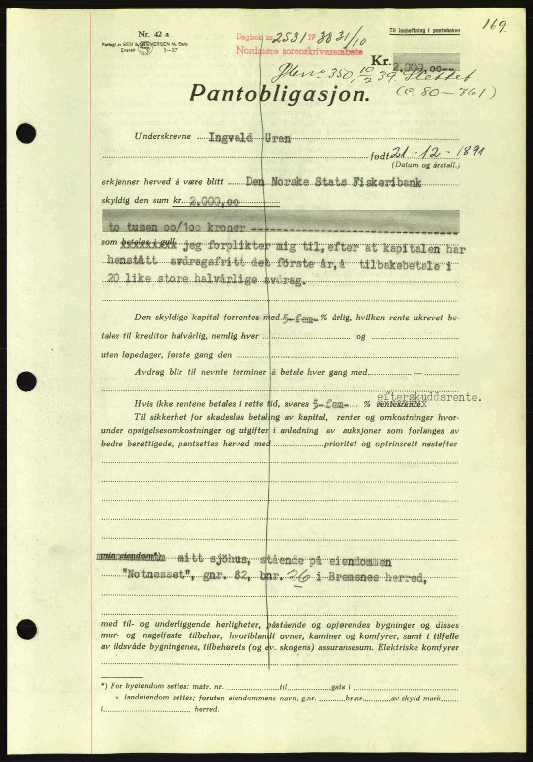 Nordmøre sorenskriveri, SAT/A-4132/1/2/2Ca: Mortgage book no. B84, 1938-1939, Diary no: : 2531/1938