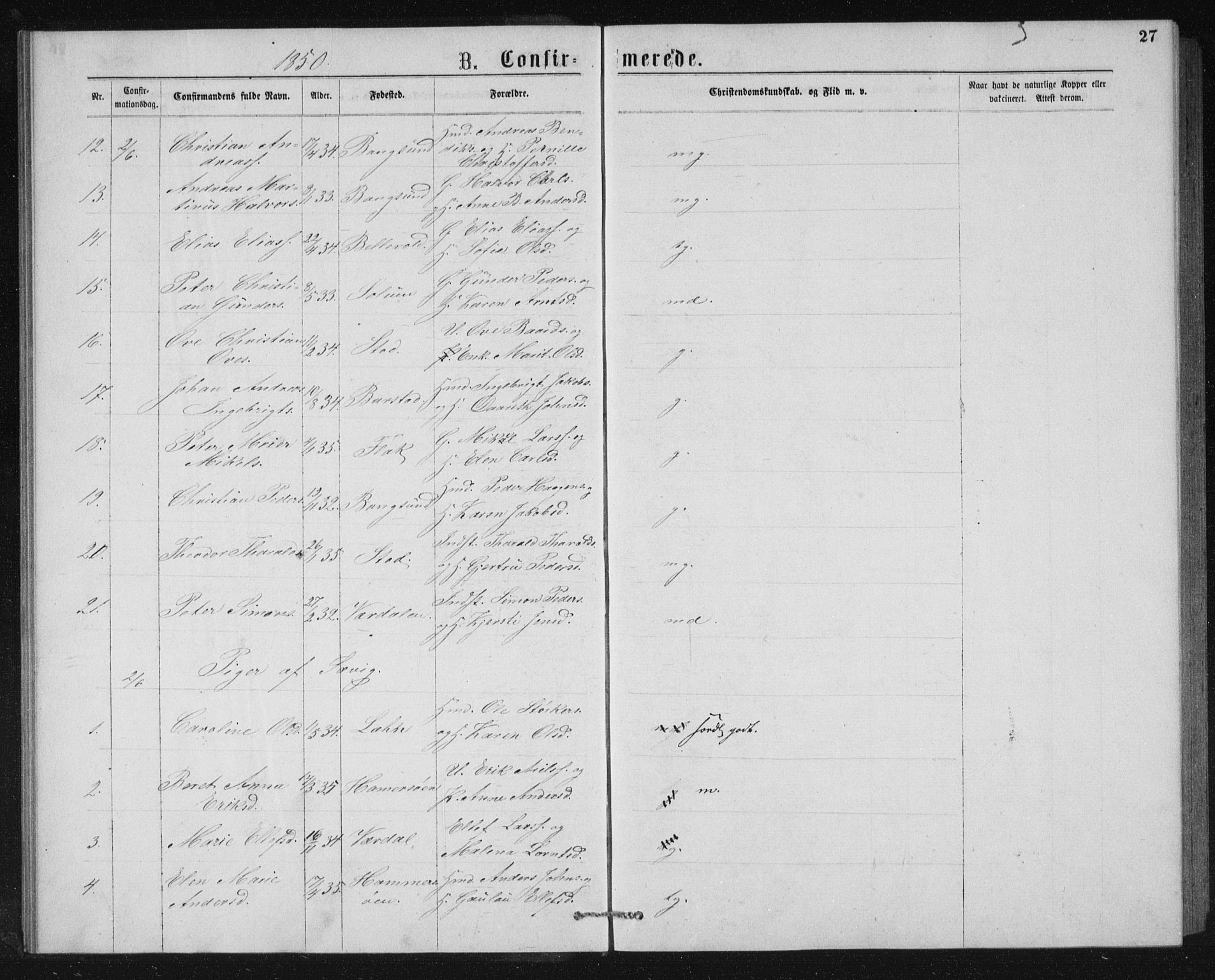 Ministerialprotokoller, klokkerbøker og fødselsregistre - Nord-Trøndelag, SAT/A-1458/768/L0567: Parish register (official) no. 768A02, 1837-1865, p. 27
