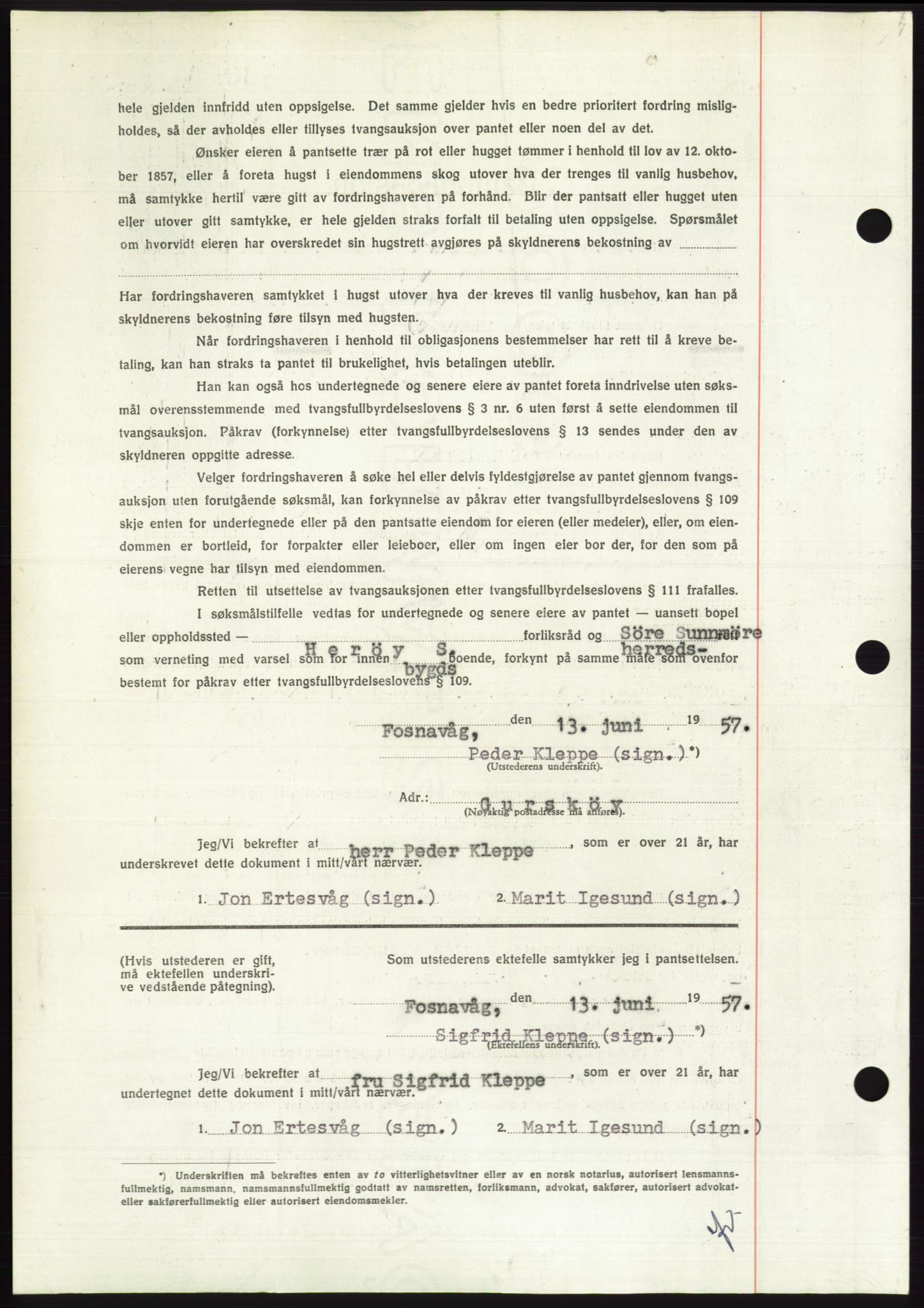 Søre Sunnmøre sorenskriveri, AV/SAT-A-4122/1/2/2C/L0130: Mortgage book no. 18B, 1957-1958, Diary no: : 1829/1957