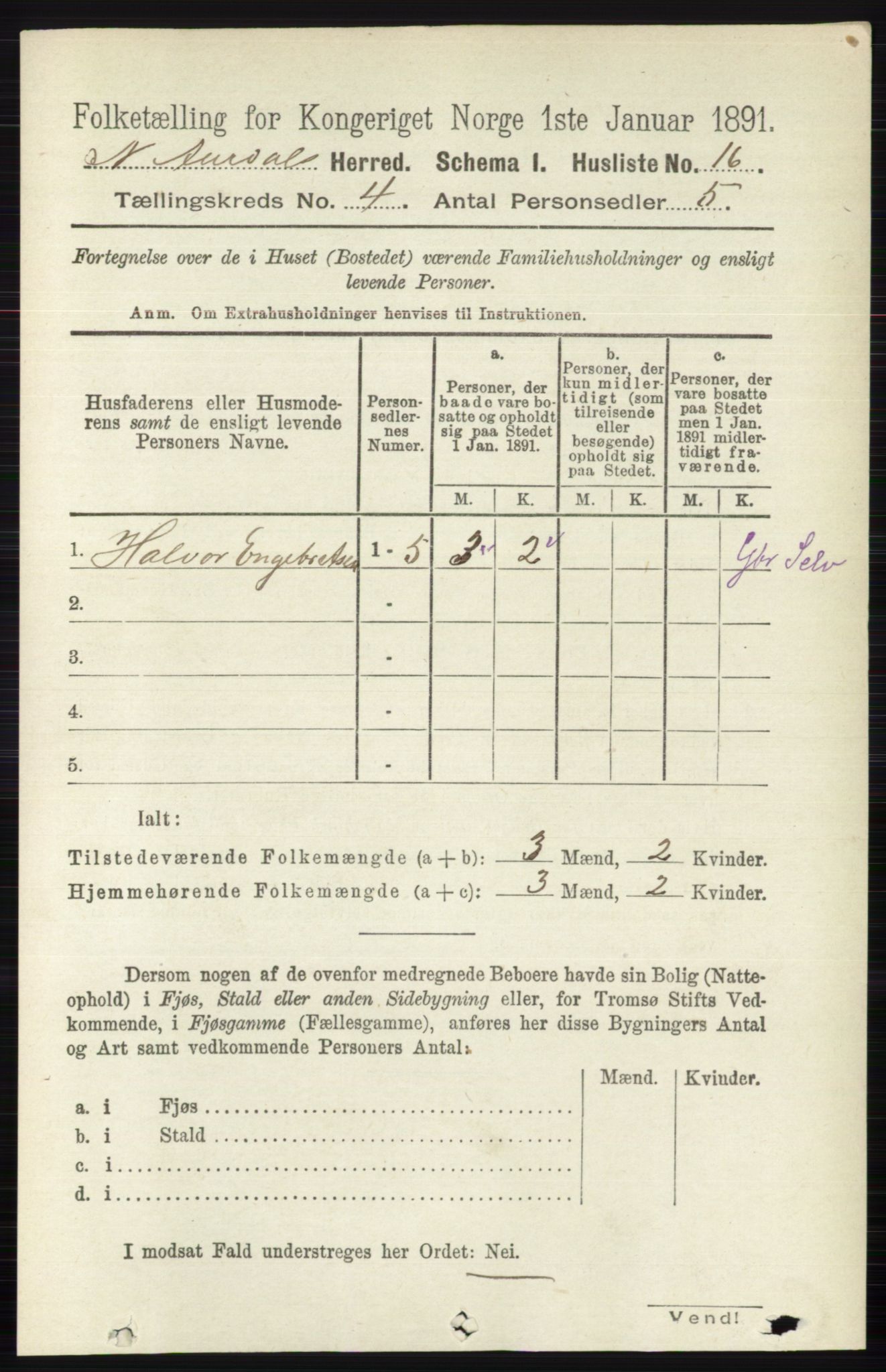 RA, 1891 census for 0542 Nord-Aurdal, 1891, p. 1164