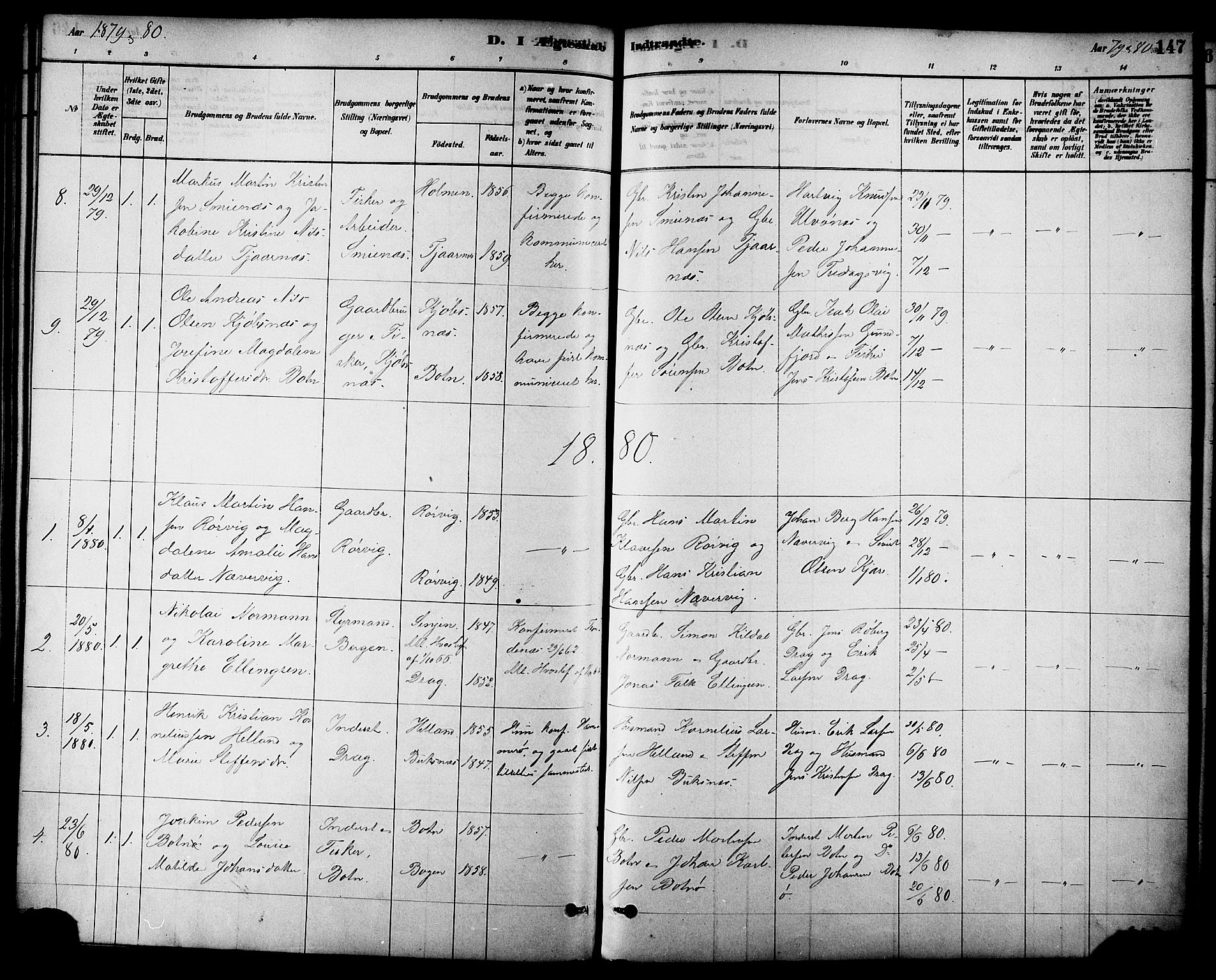 Ministerialprotokoller, klokkerbøker og fødselsregistre - Nordland, AV/SAT-A-1459/861/L0868: Parish register (official) no. 861A03, 1879-1889, p. 147