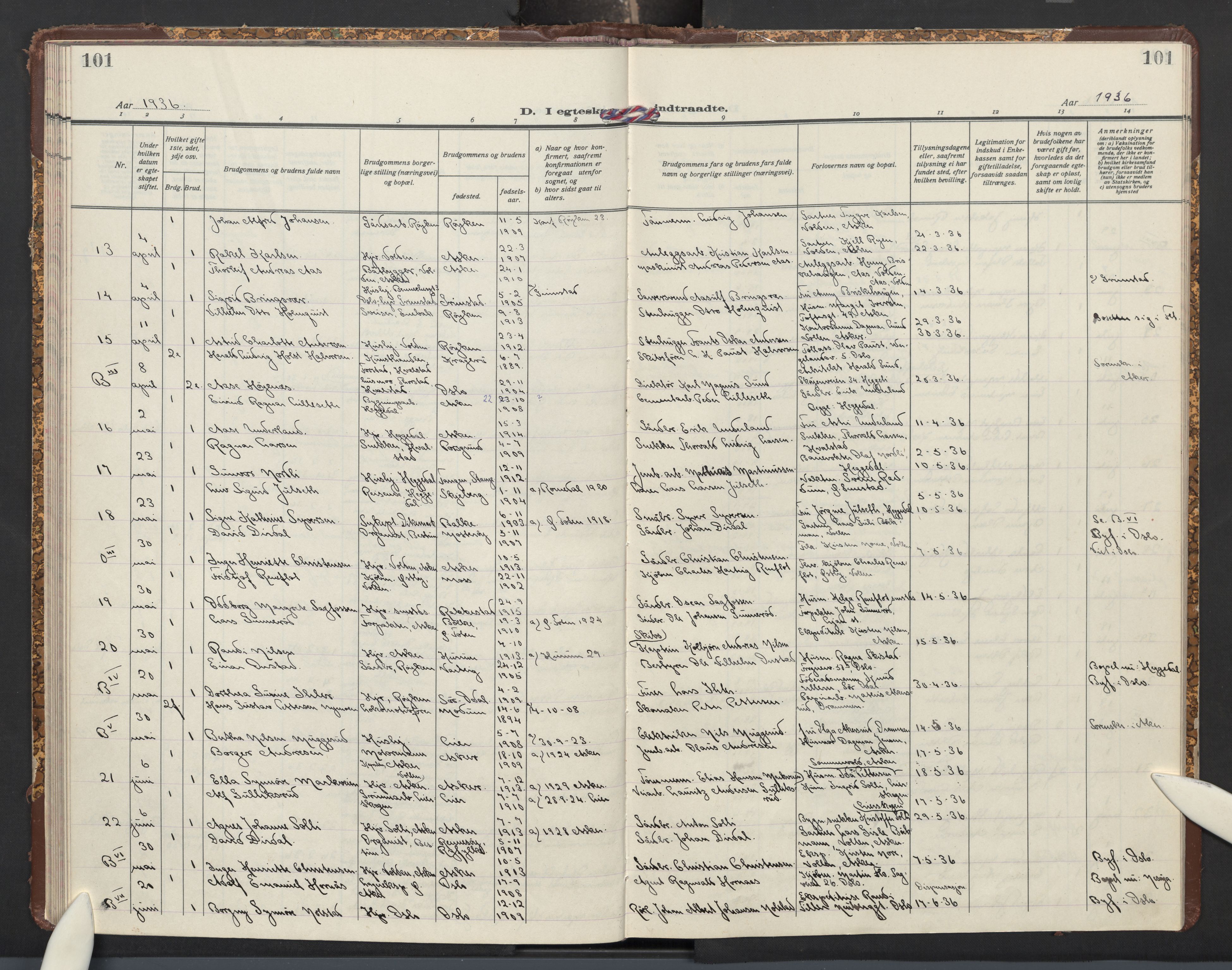 Asker prestekontor Kirkebøker, AV/SAO-A-10256a/F/Fa/L0021: Parish register (official) no. I 21, 1936-1945, p. 101