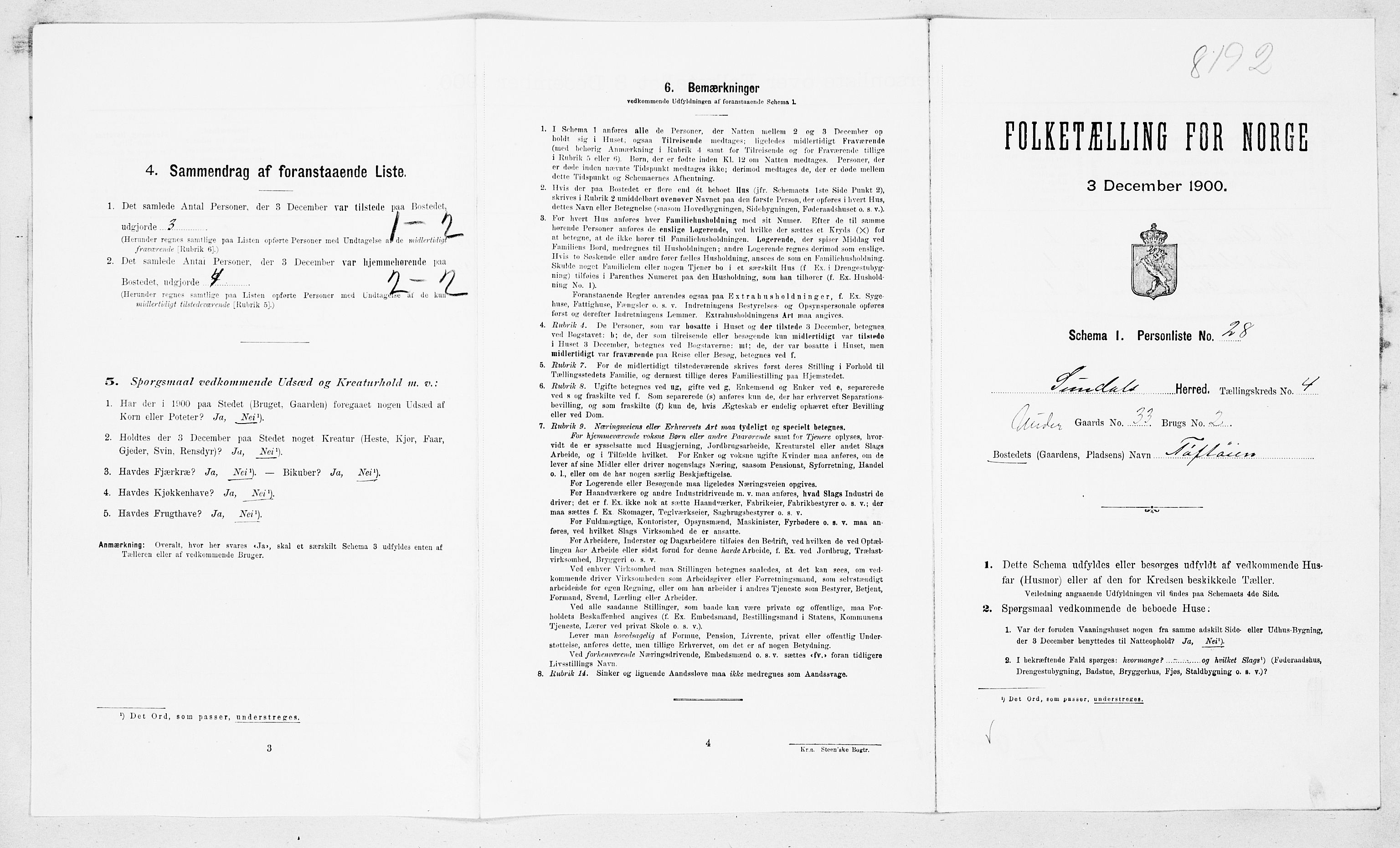 SAT, 1900 census for Sunndal, 1900, p. 266