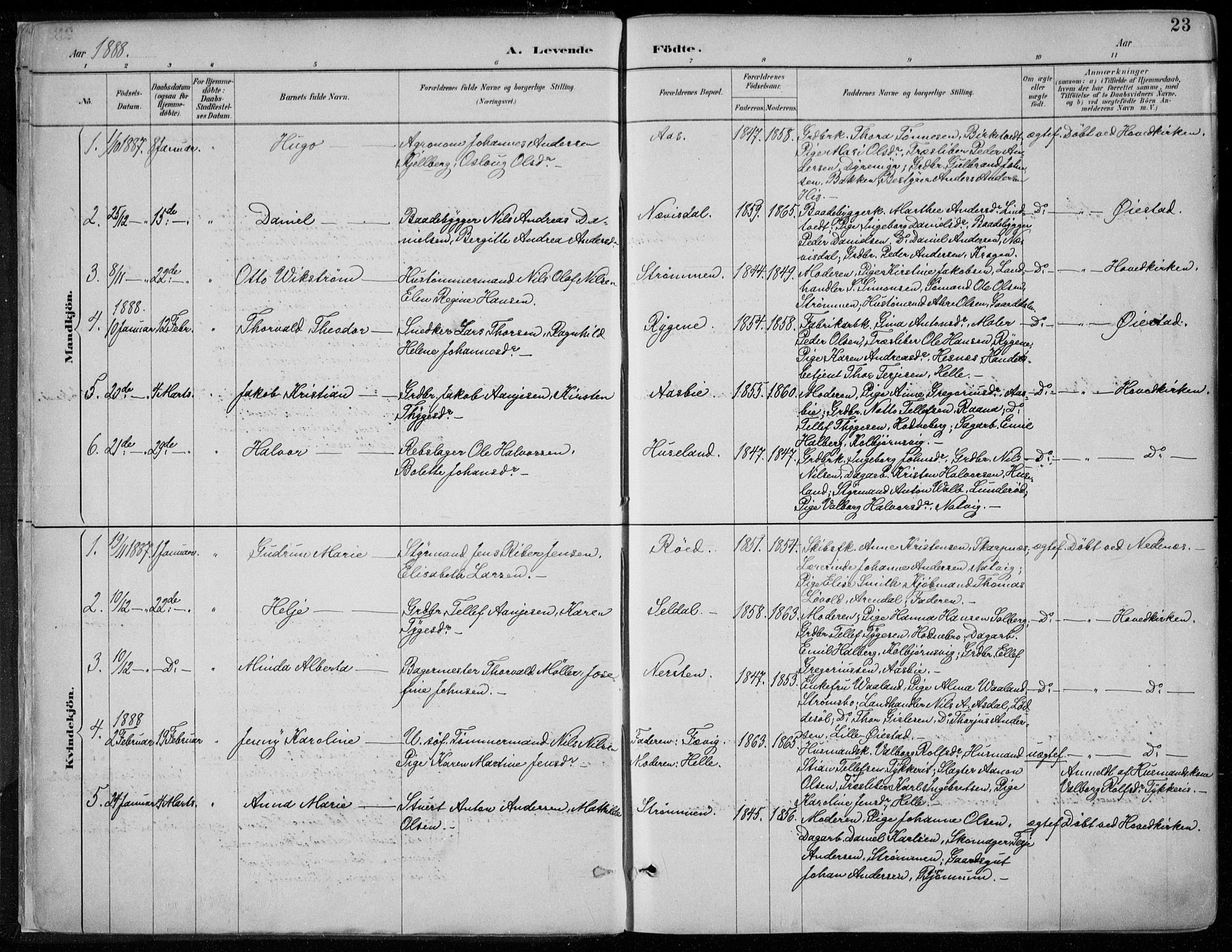 Øyestad sokneprestkontor, SAK/1111-0049/F/Fa/L0017: Parish register (official) no. A 17, 1887-1896, p. 23