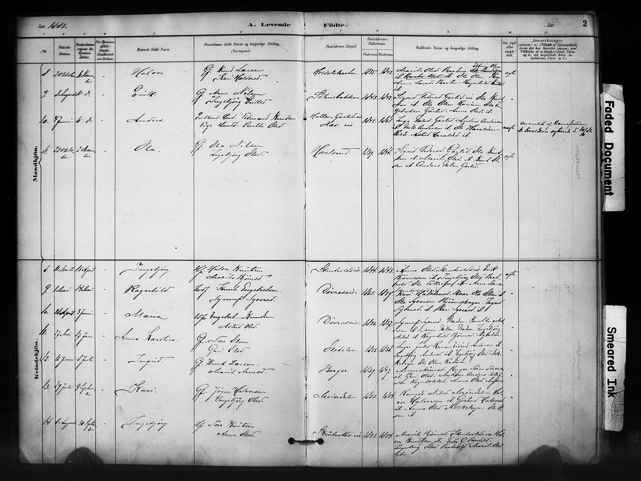 Nord-Aurdal prestekontor, AV/SAH-PREST-132/H/Ha/Haa/L0012: Parish register (official) no. 12, 1883-1895, p. 2