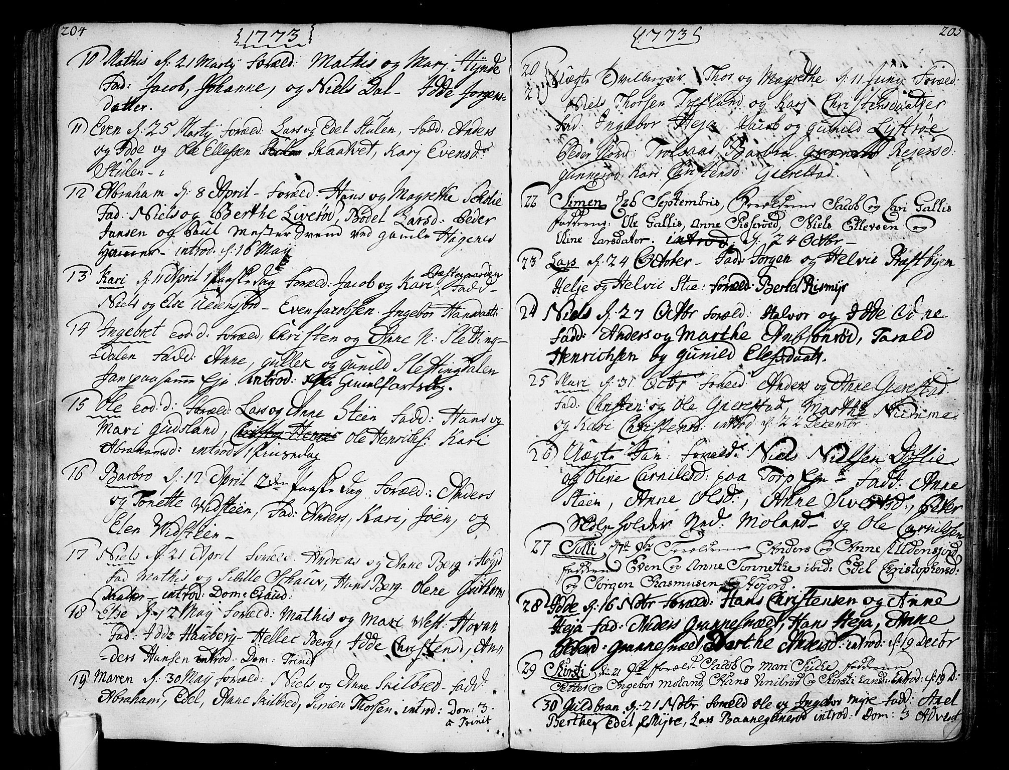 Andebu kirkebøker, AV/SAKO-A-336/F/Fa/L0002: Parish register (official) no. 2, 1733-1802, p. 204-205