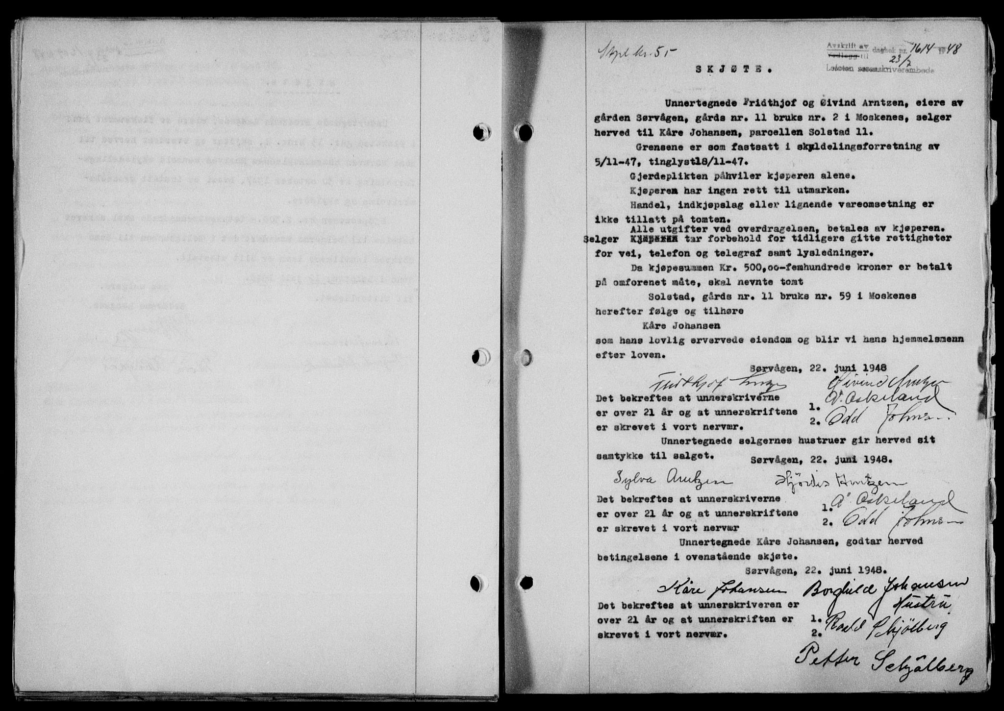 Lofoten sorenskriveri, SAT/A-0017/1/2/2C/L0018a: Mortgage book no. 18a, 1948-1948, Diary no: : 1614/1948