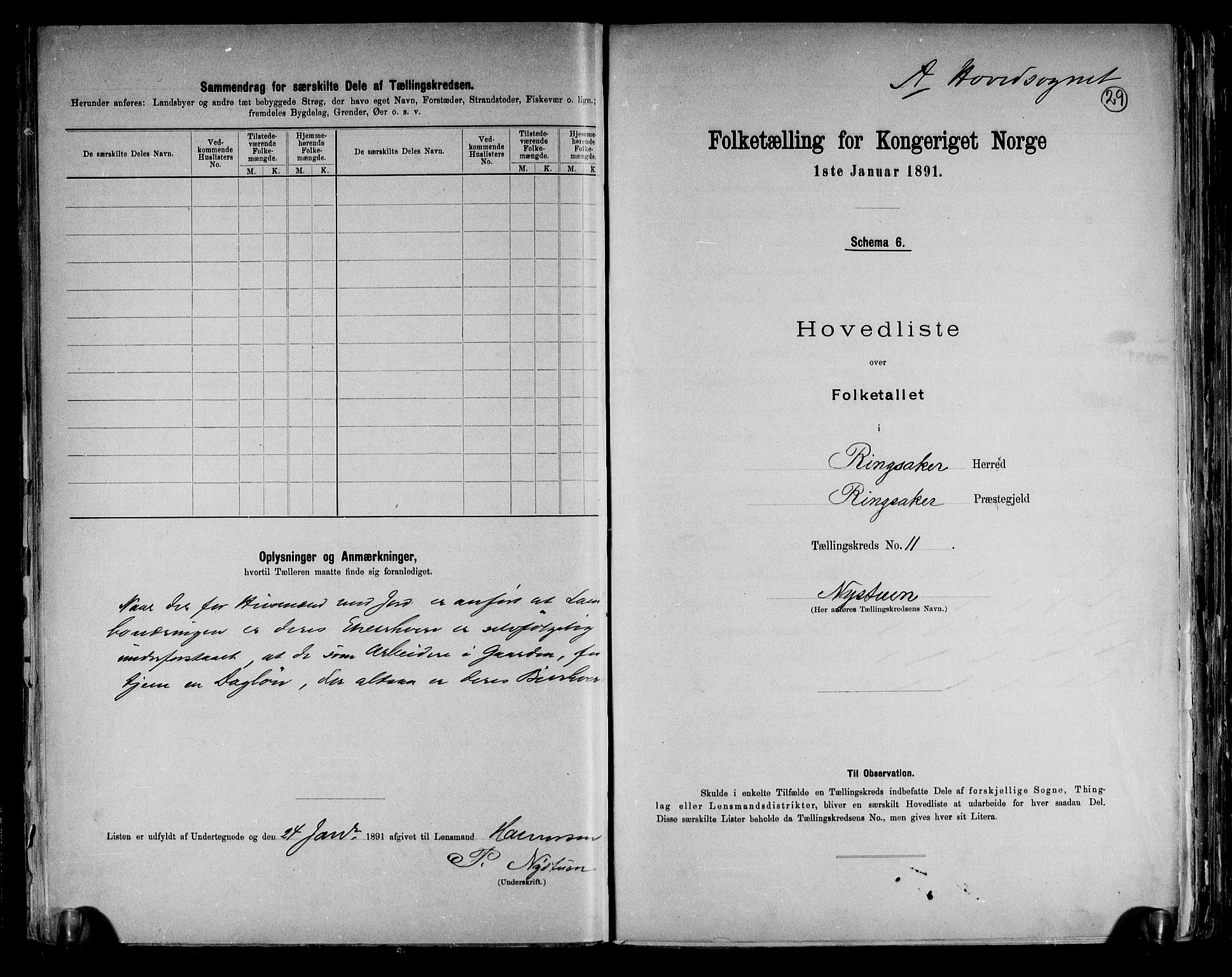 RA, 1891 census for 0412 Ringsaker, 1891, p. 29