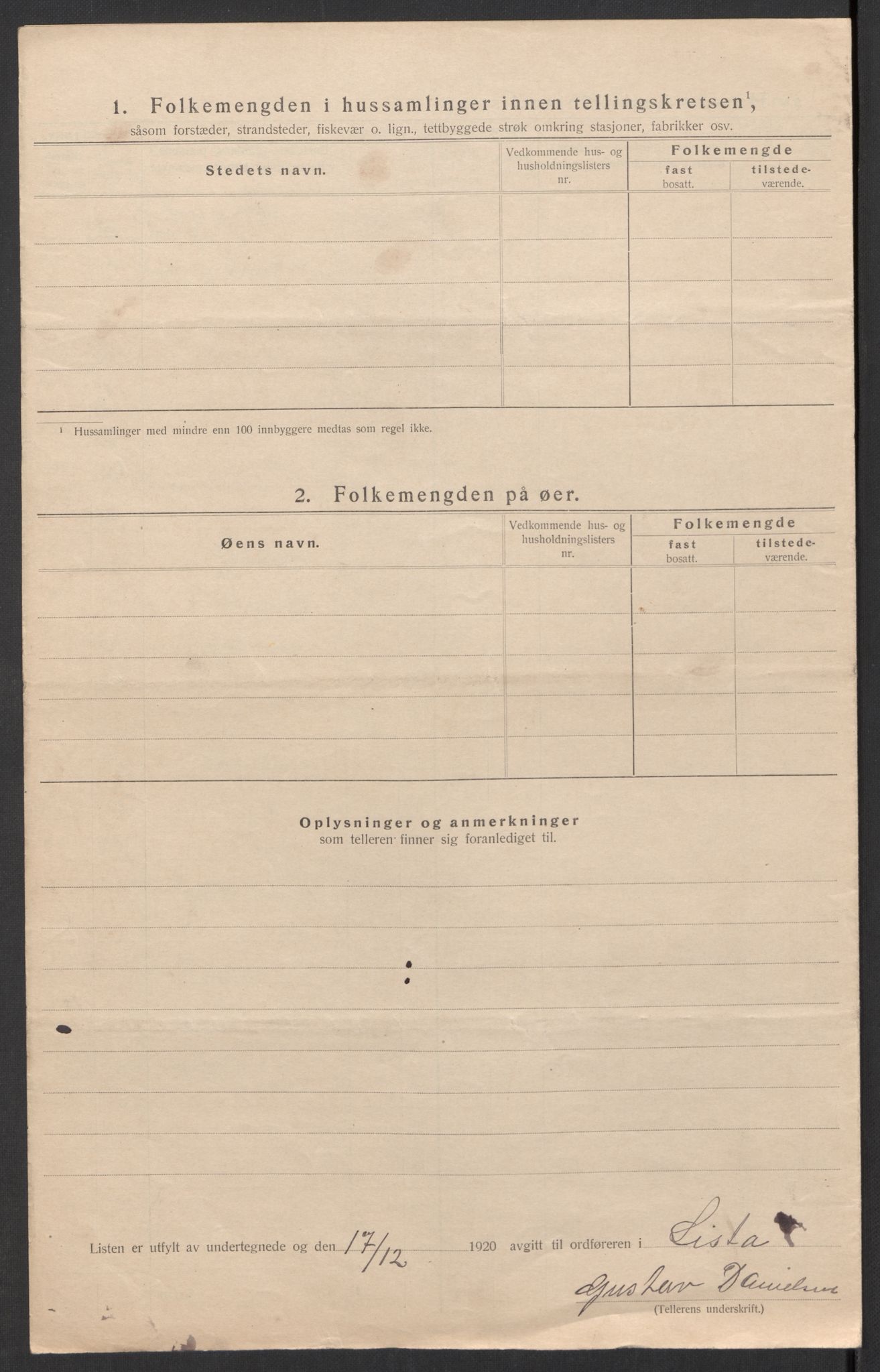 SAK, 1920 census for Lista, 1920, p. 38