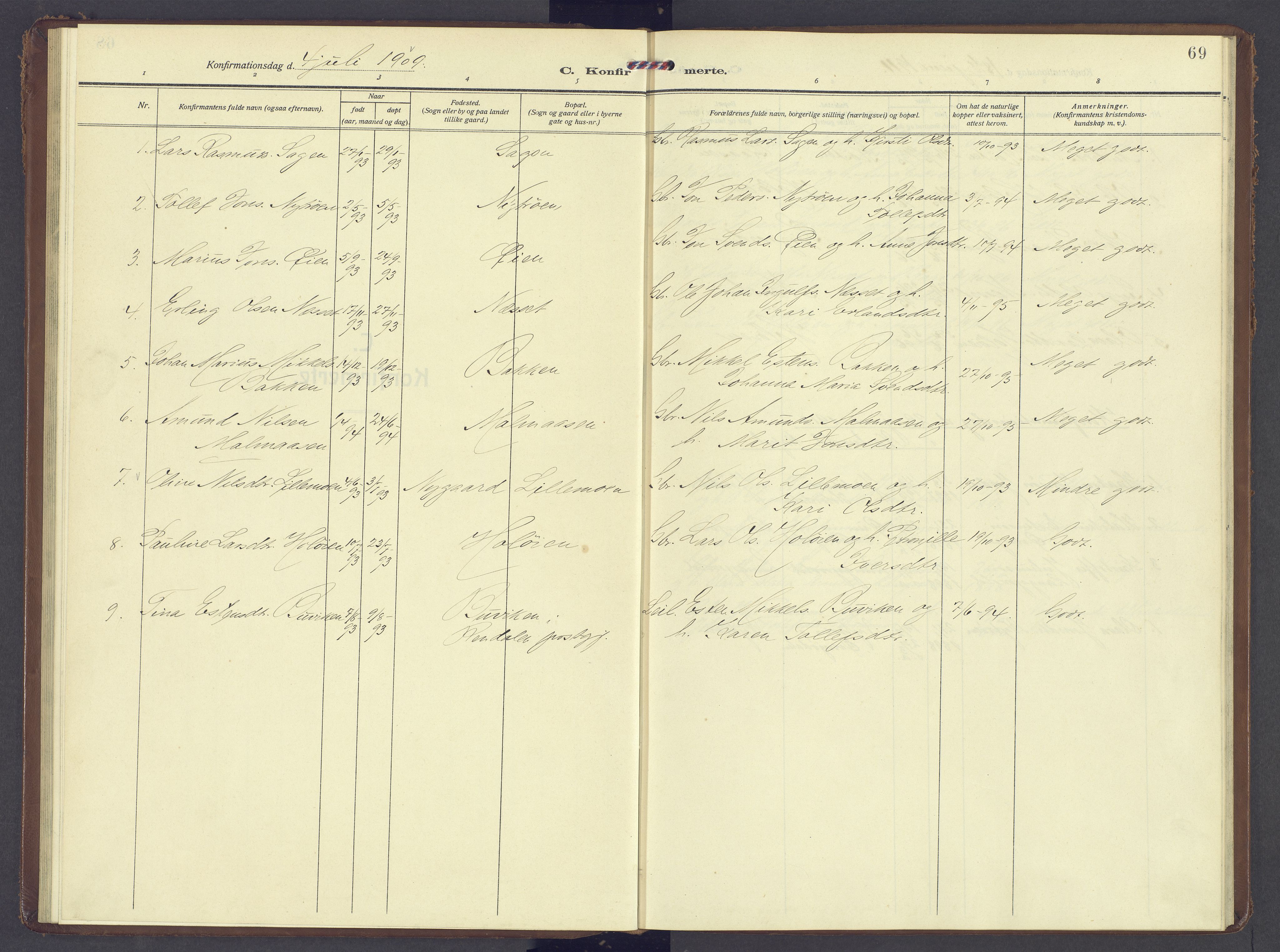 Tolga prestekontor, SAH/PREST-062/K/L0013: Parish register (official) no. 13, 1908-1915, p. 69