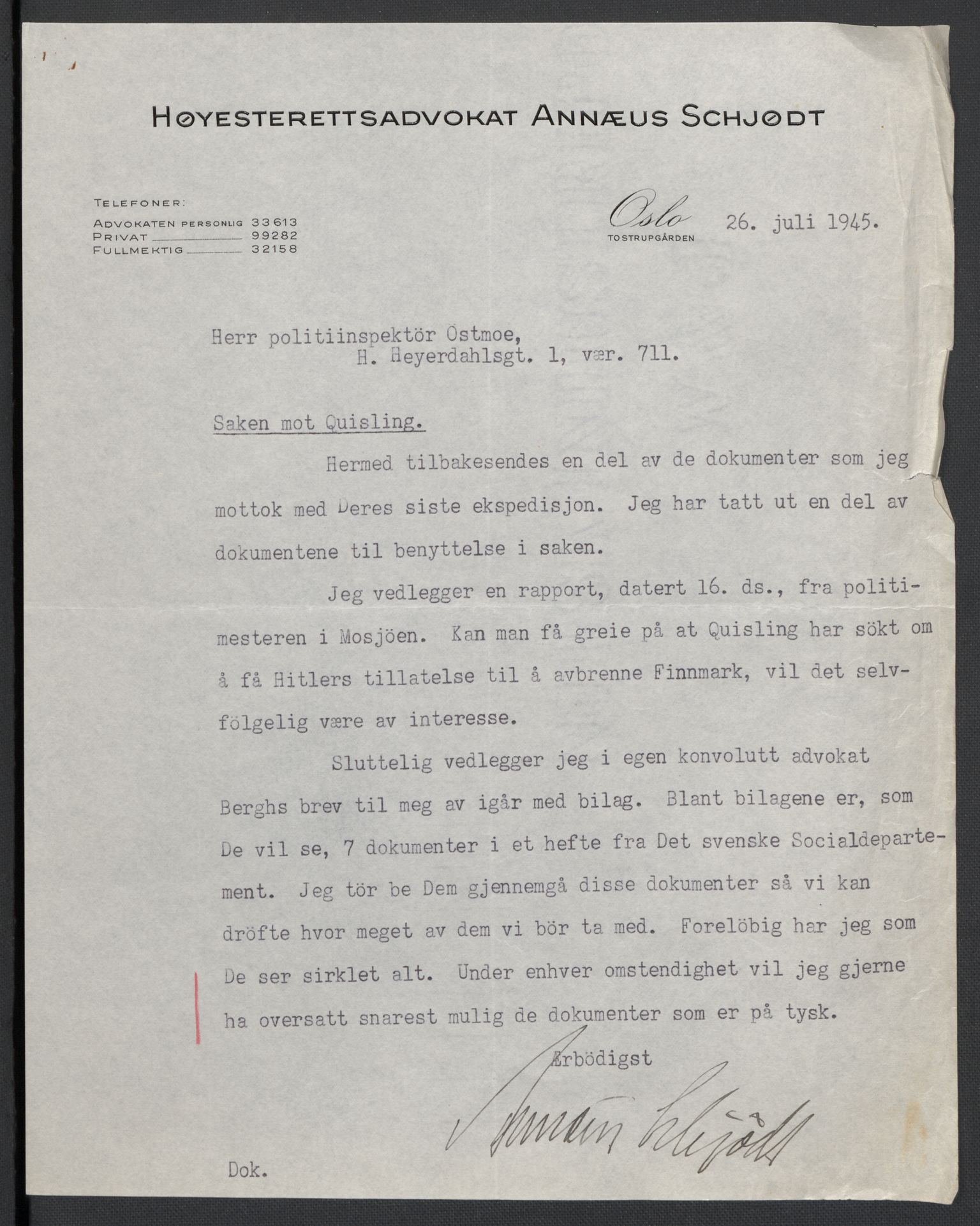 Landssvikarkivet, Oslo politikammer, AV/RA-S-3138-01/D/Da/L0003: Dnr. 29, 1945, p. 3581