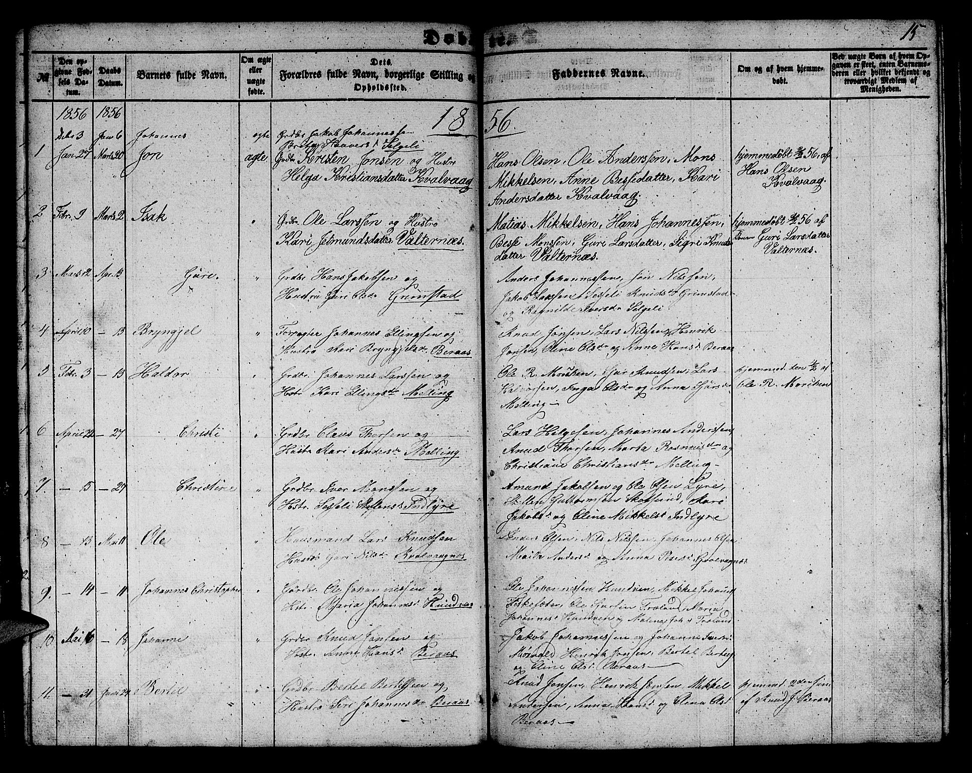 Alversund Sokneprestembete, SAB/A-73901/H/Ha/Hab: Parish register (copy) no. B 1, 1852-1865, p. 15