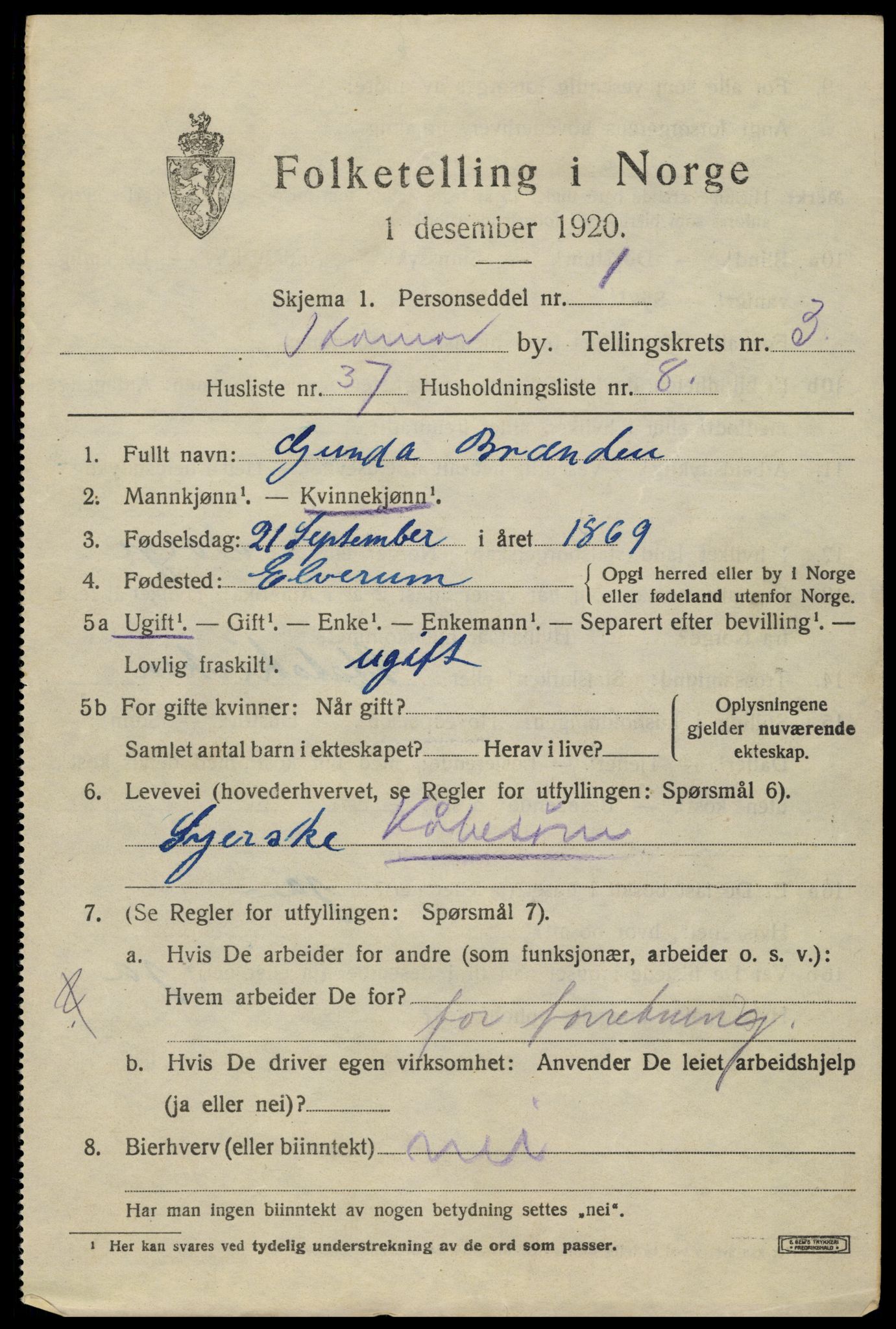 SAH, 1920 census for Hamar, 1920, p. 7779