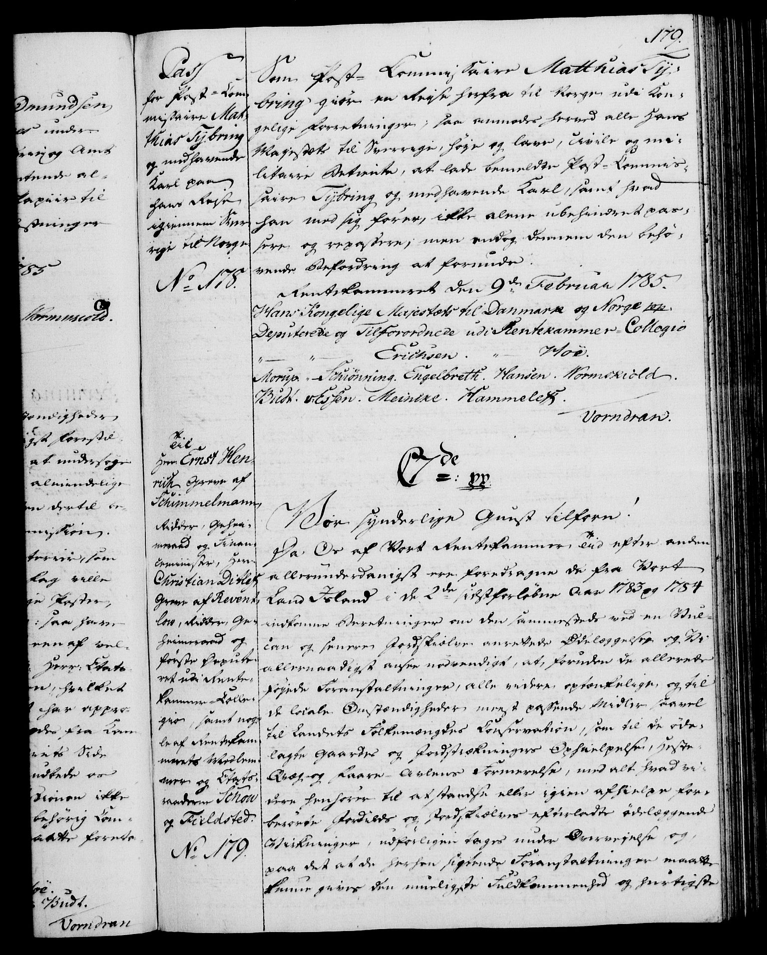 Rentekammeret, Kammerkanselliet, AV/RA-EA-3111/G/Gg/Gga/L0013: Norsk ekspedisjonsprotokoll med register (merket RK 53.13), 1784-1787, p. 179