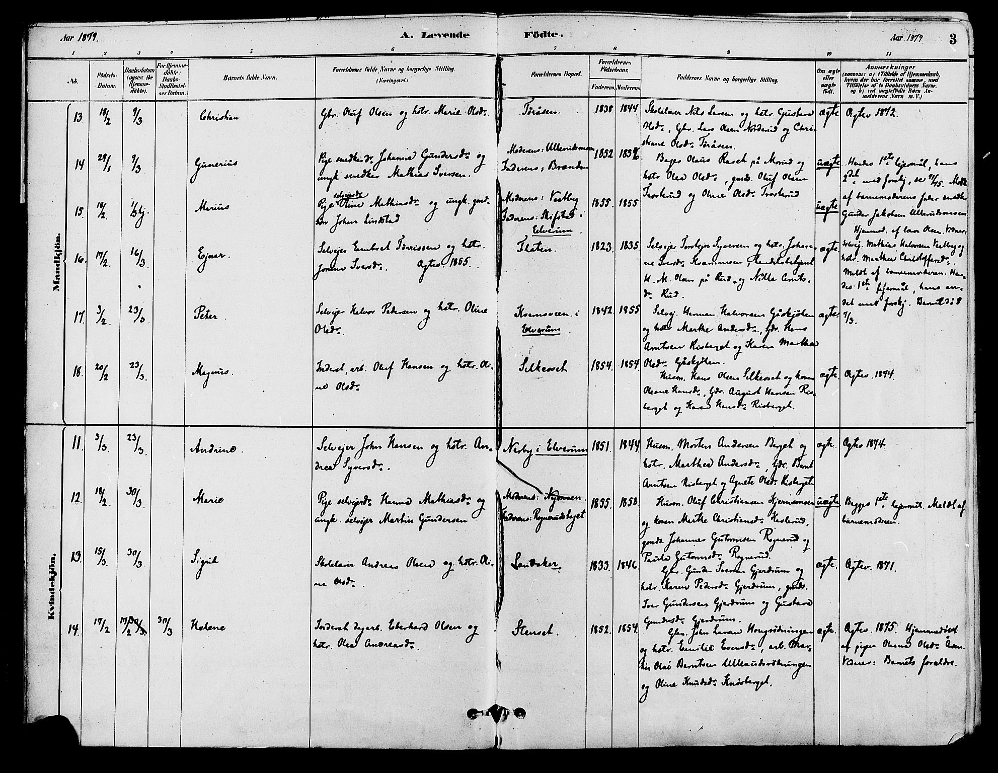 Våler prestekontor, Hedmark, AV/SAH-PREST-040/H/Ha/Haa/L0002: Parish register (official) no. 3, 1879-1911, p. 3