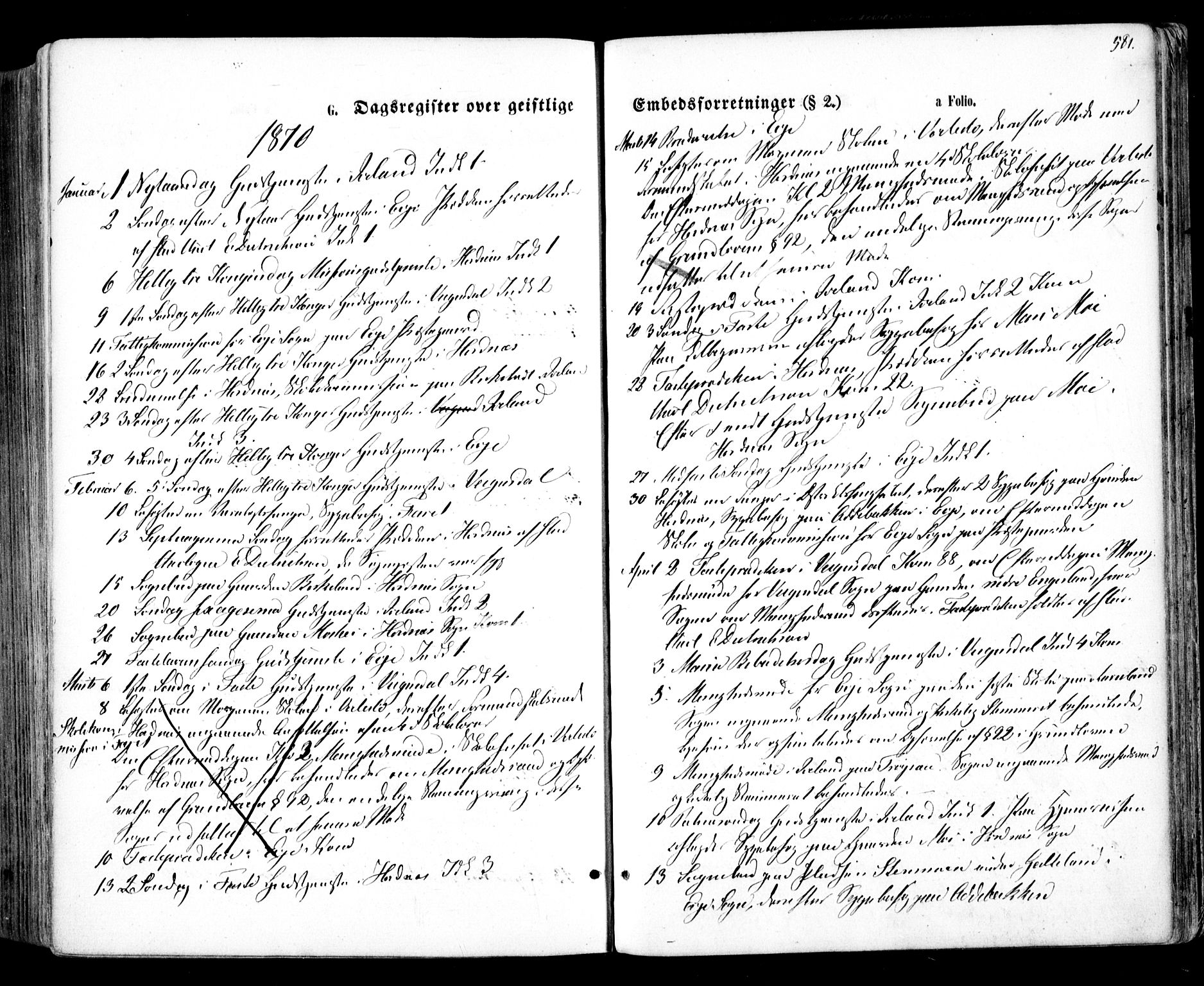 Evje sokneprestkontor, SAK/1111-0008/F/Fa/Faa/L0006: Parish register (official) no. A 6, 1866-1884, p. 581