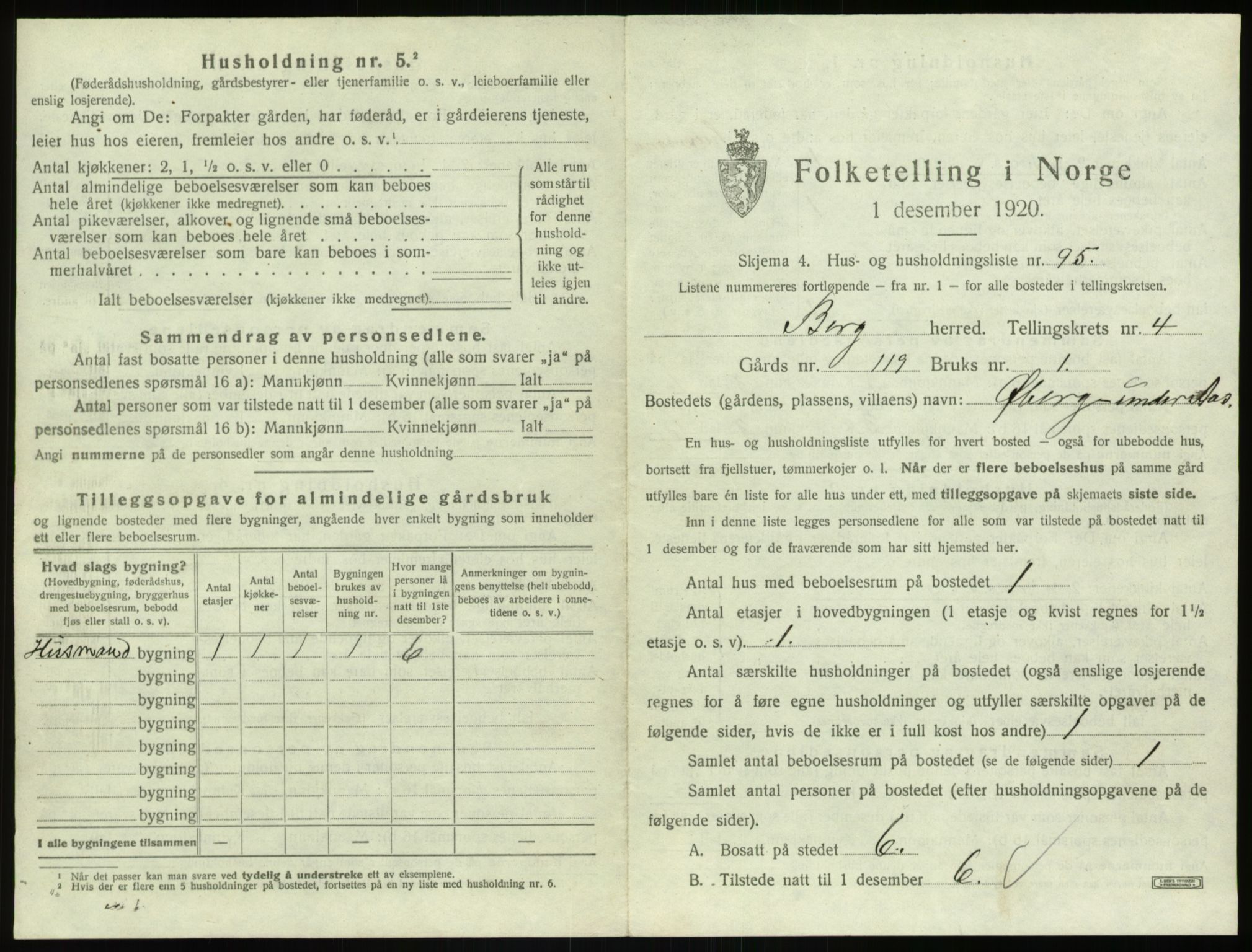 SAO, 1920 census for Berg, 1920, p. 1212